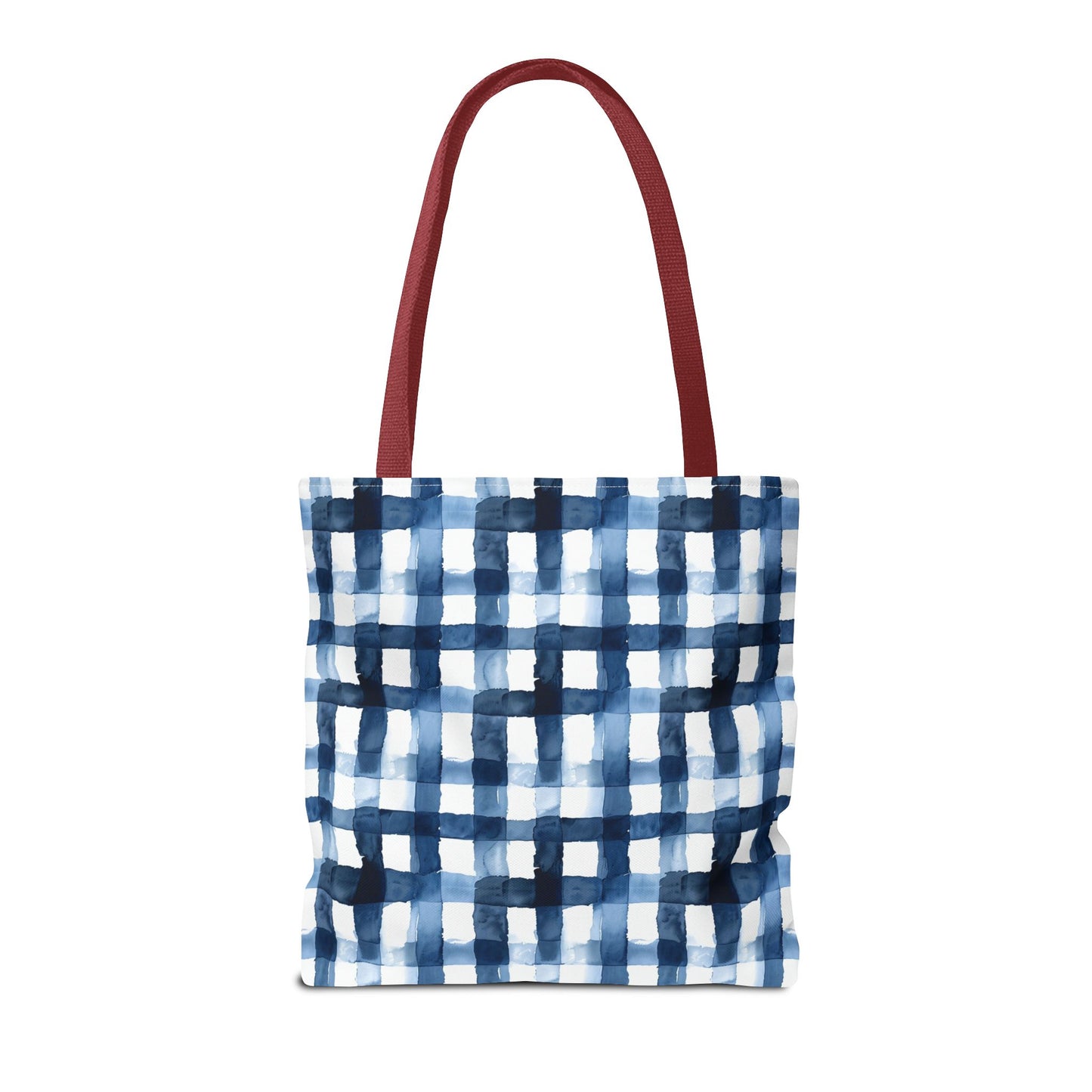 Blue Watercolor Plaid Tote Bag — Navy Check Pattern All-Over Print