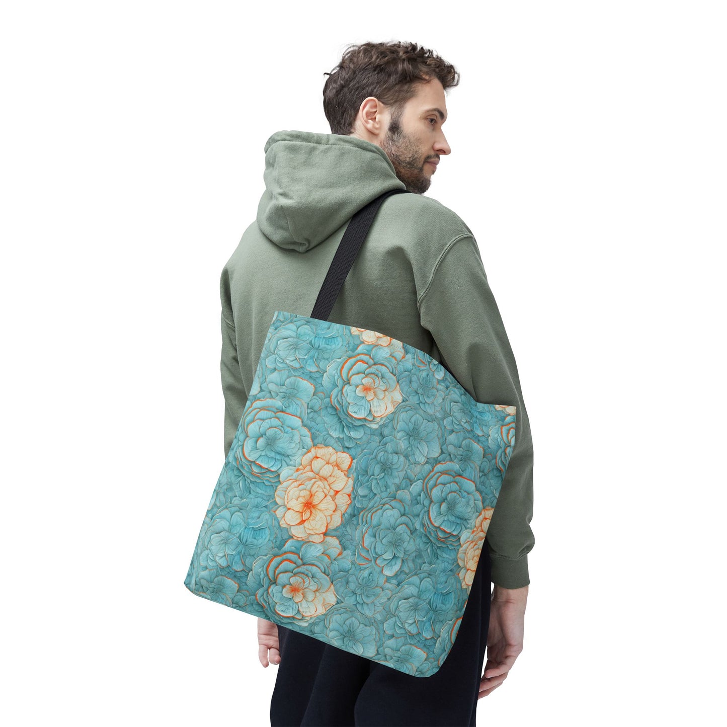 Floral Watercolor Tote Bag — Teal Succulent Pattern