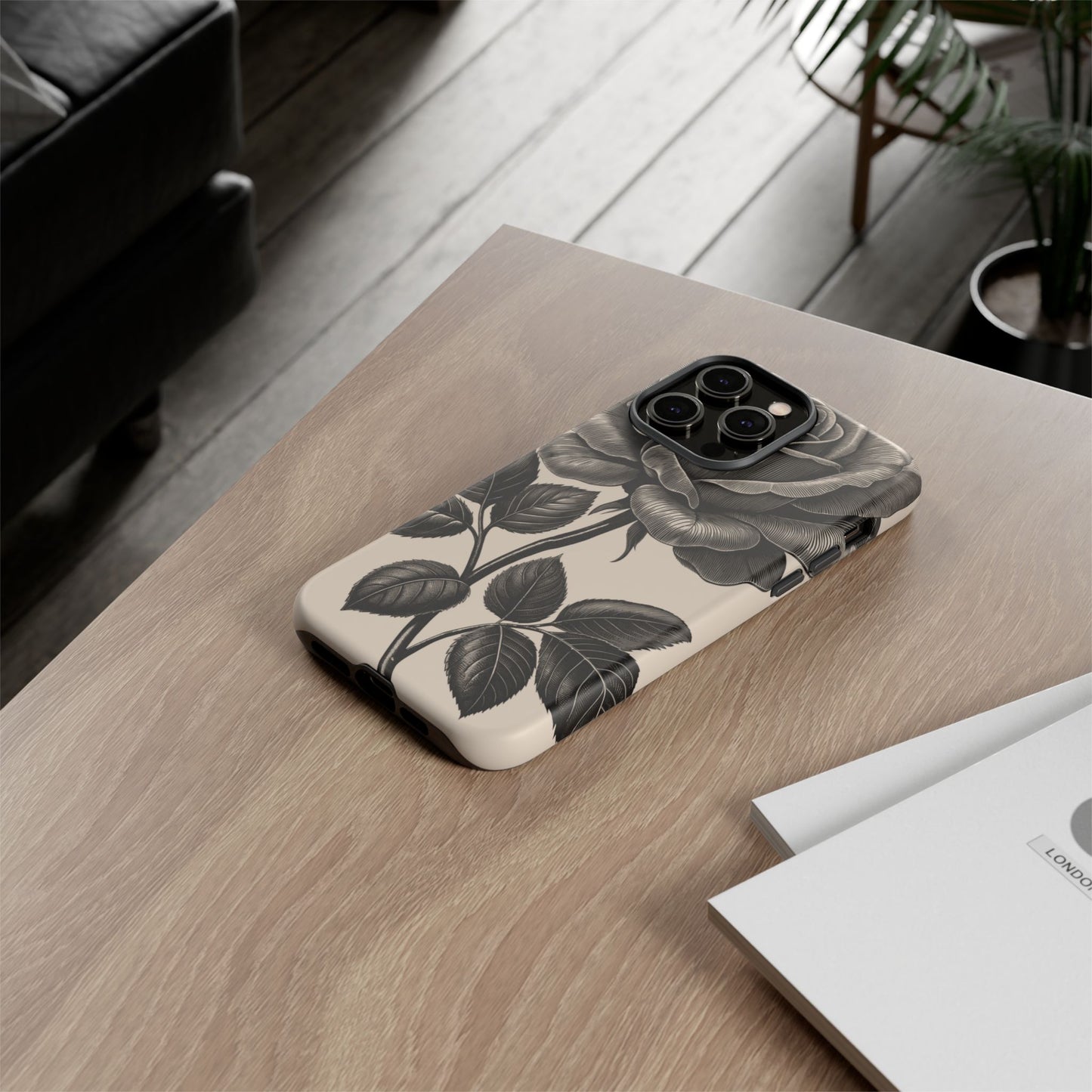 Black Rose Phone Case, Tough Cases with Floral Design, Elegant Tech Accessory, Gift for Flower Lovers, Stylish Protection
