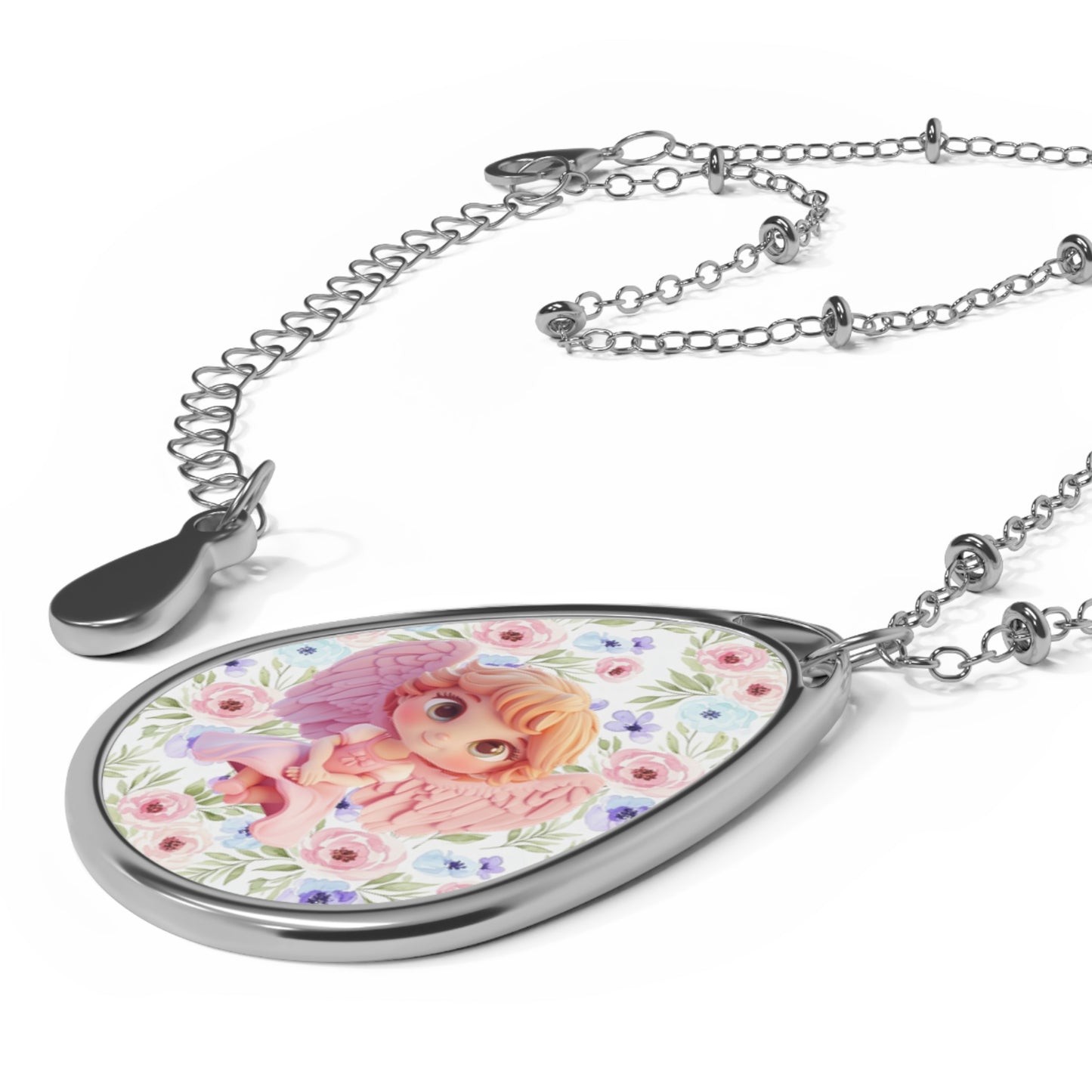 Oval Necklace Floral Angel