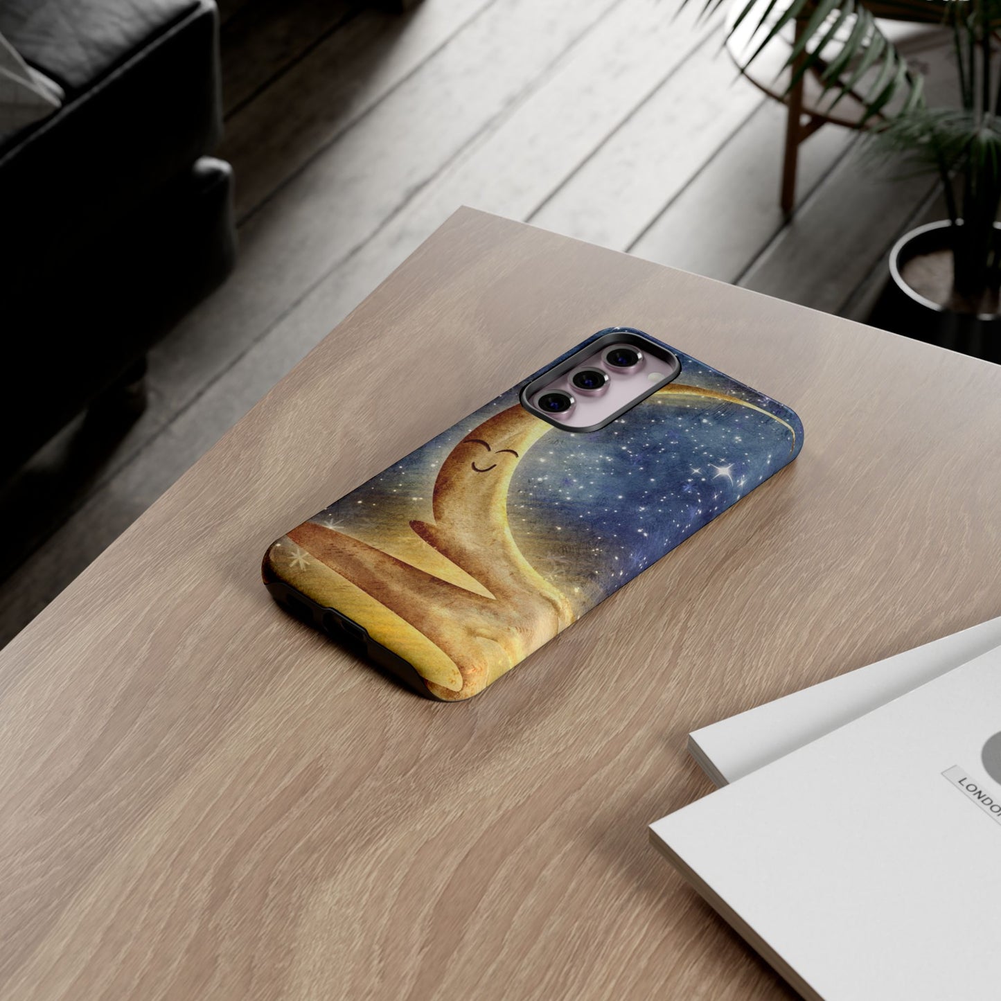 Moonlit Smile Phone Case — Starry Night Crescent Moon iPhone Cover