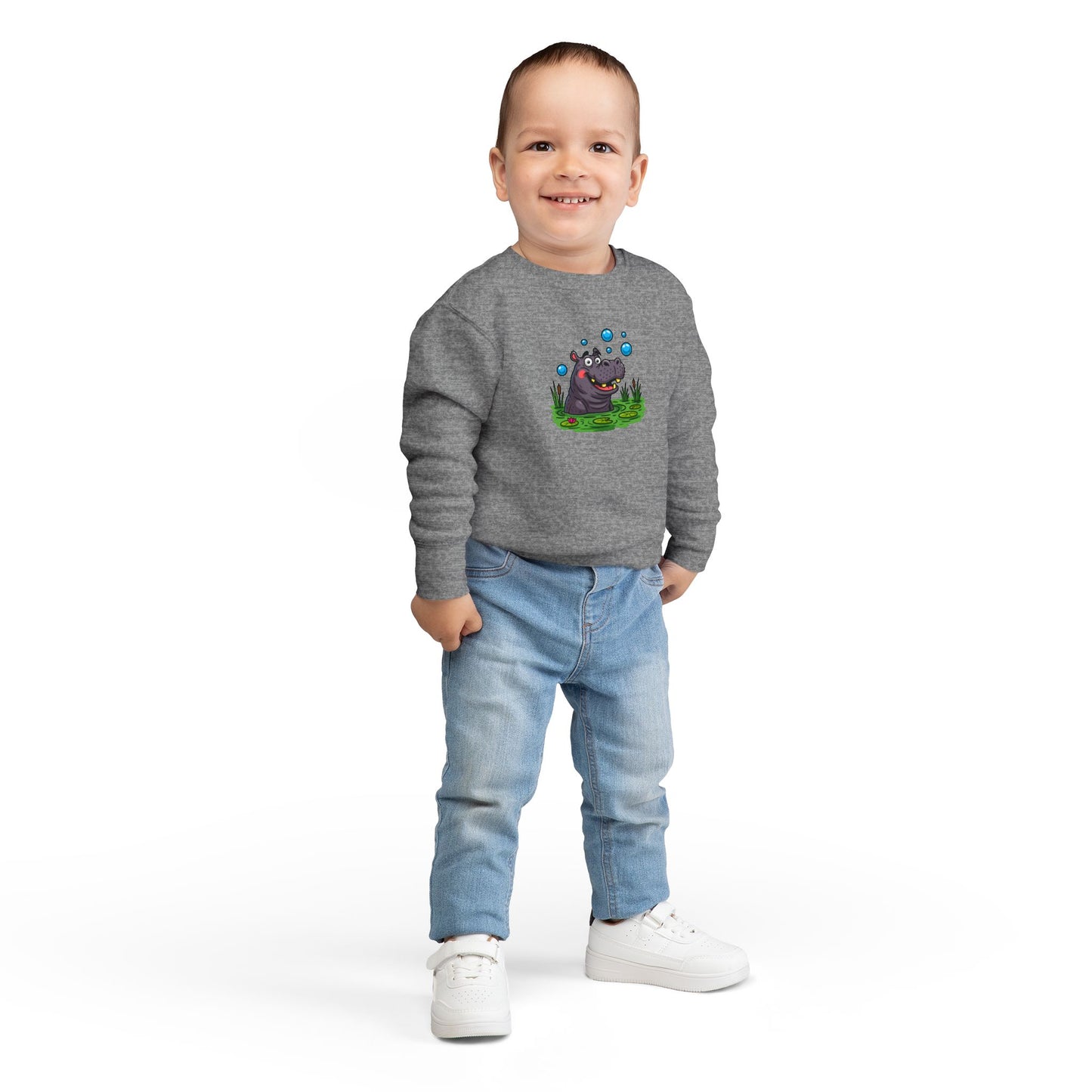 Toddler Hippo Sweatshirt, Cute Animal Apparel, Kids' Gift Idea, Birthday Present, Playful Toddler Clothes, Animal Lover Sweatshirt