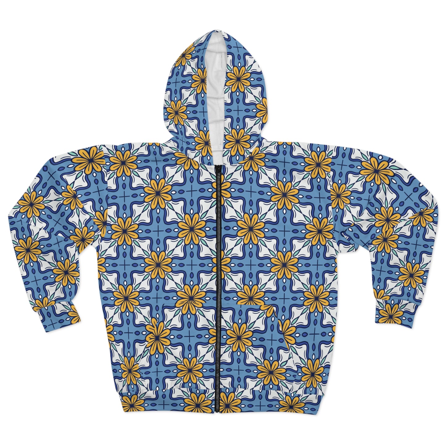 Floral Pattern Unisex Zip Hoodie, Stylish Layer, Cozy Sweatshirt, Casual Wear, Everyday Comfort, Spring Fashion