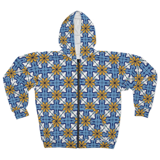 Floral Pattern Unisex Zip Hoodie, Stylish Layer, Cozy Sweatshirt, Casual Wear, Everyday Comfort, Spring Fashion