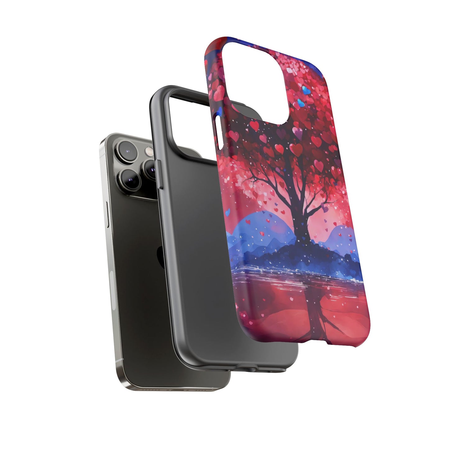 Heart Tree Phone Case — Romantic Red & Blue Protective Tough Case