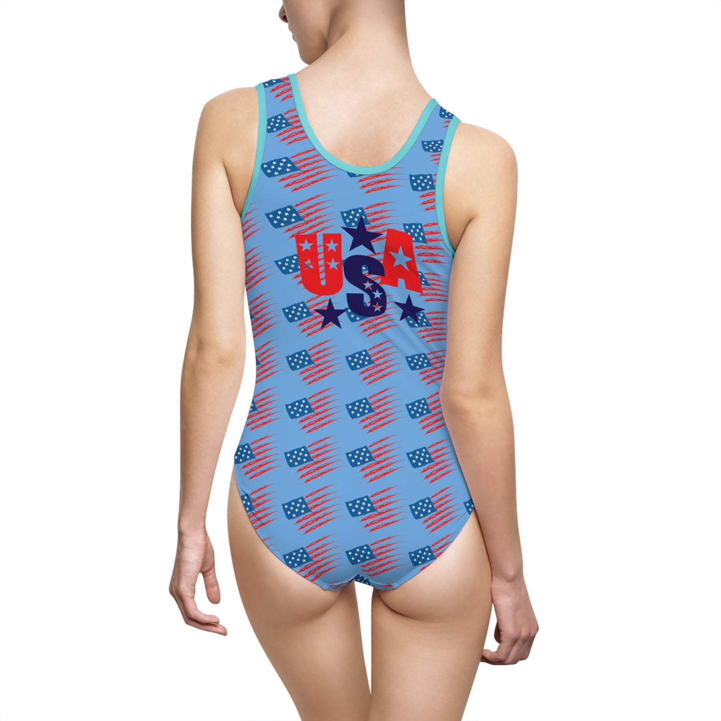 Patriotic Women's One-Piece Swimsuit, American Flag Bathing Suit, Summer Swimwear, Pool Party Outfit, 4th of July Swim