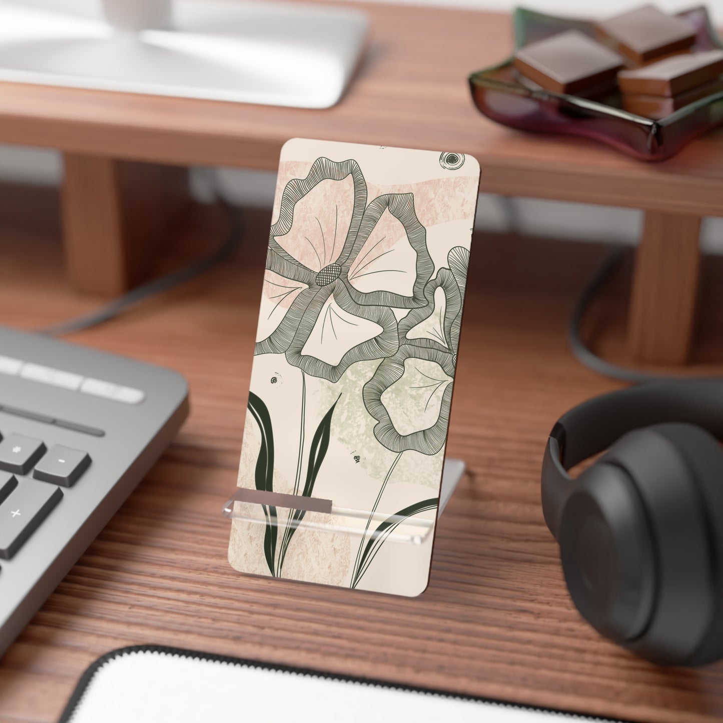 Floral Mobile Display Stand for Smartphones, Elegant Desk Accessory, Gift for Tech Lovers, Home Office Decor, Phone Holder
