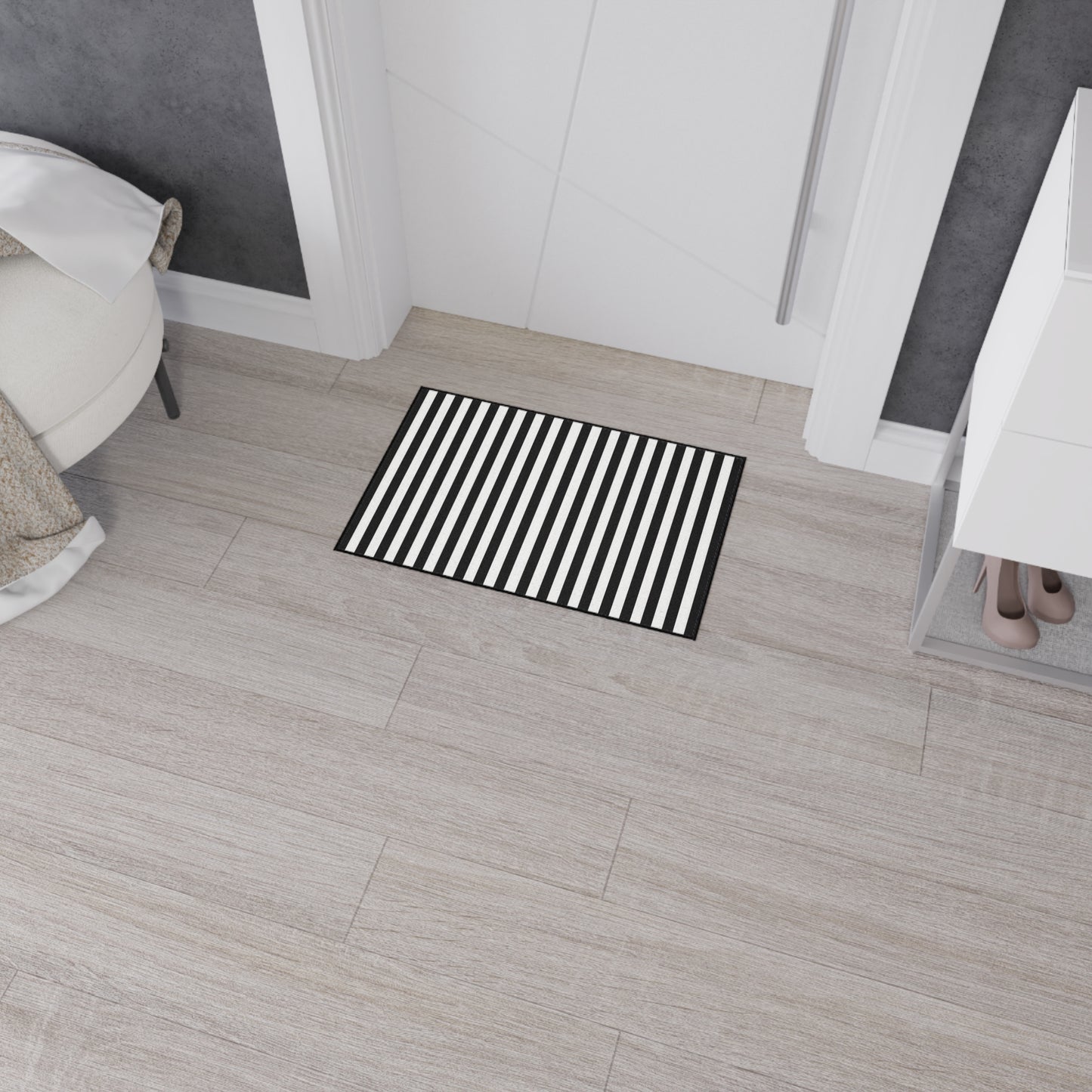 Black & White Striped Heavy Duty Floor Mat — Durable Entrance Rug for Home, Office & Garage
