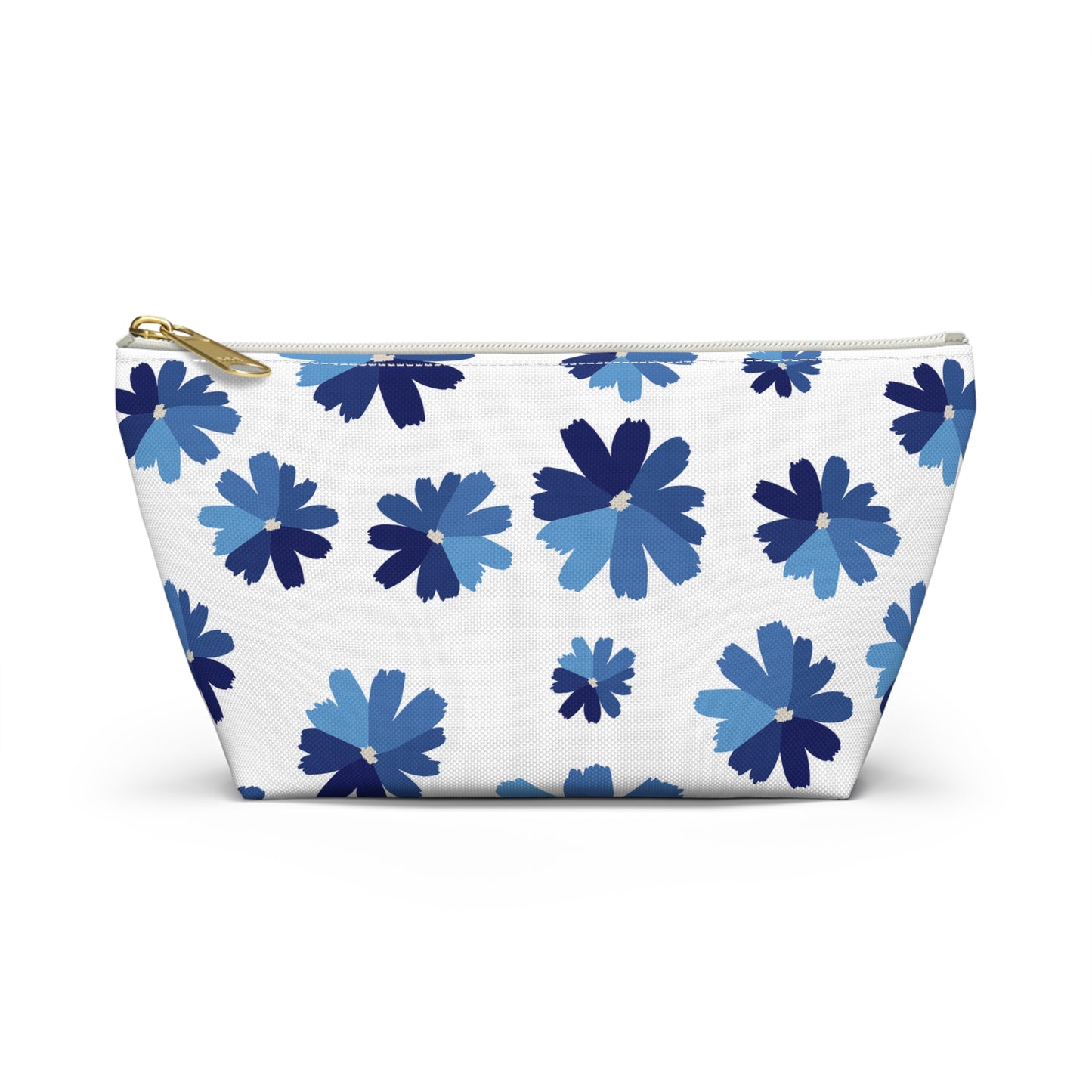 Blue Floral Accessory Pouch for Organizing Essentials, Cosmetic Bag, Travel Makeup Pouch, Gift Idea for Flower Lovers, Eco-Friendly