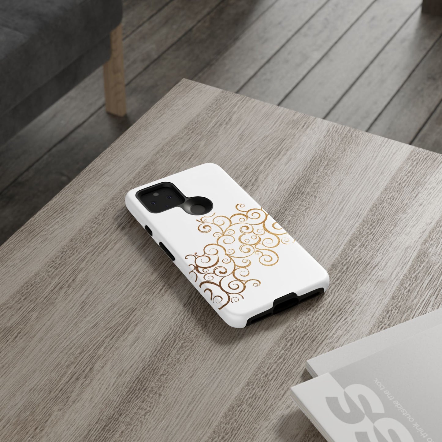 Elegant Floral Phone Case, Tough Cases, Gold Swirls, Stylish Protection, Trendy Gift, Chic Accessory