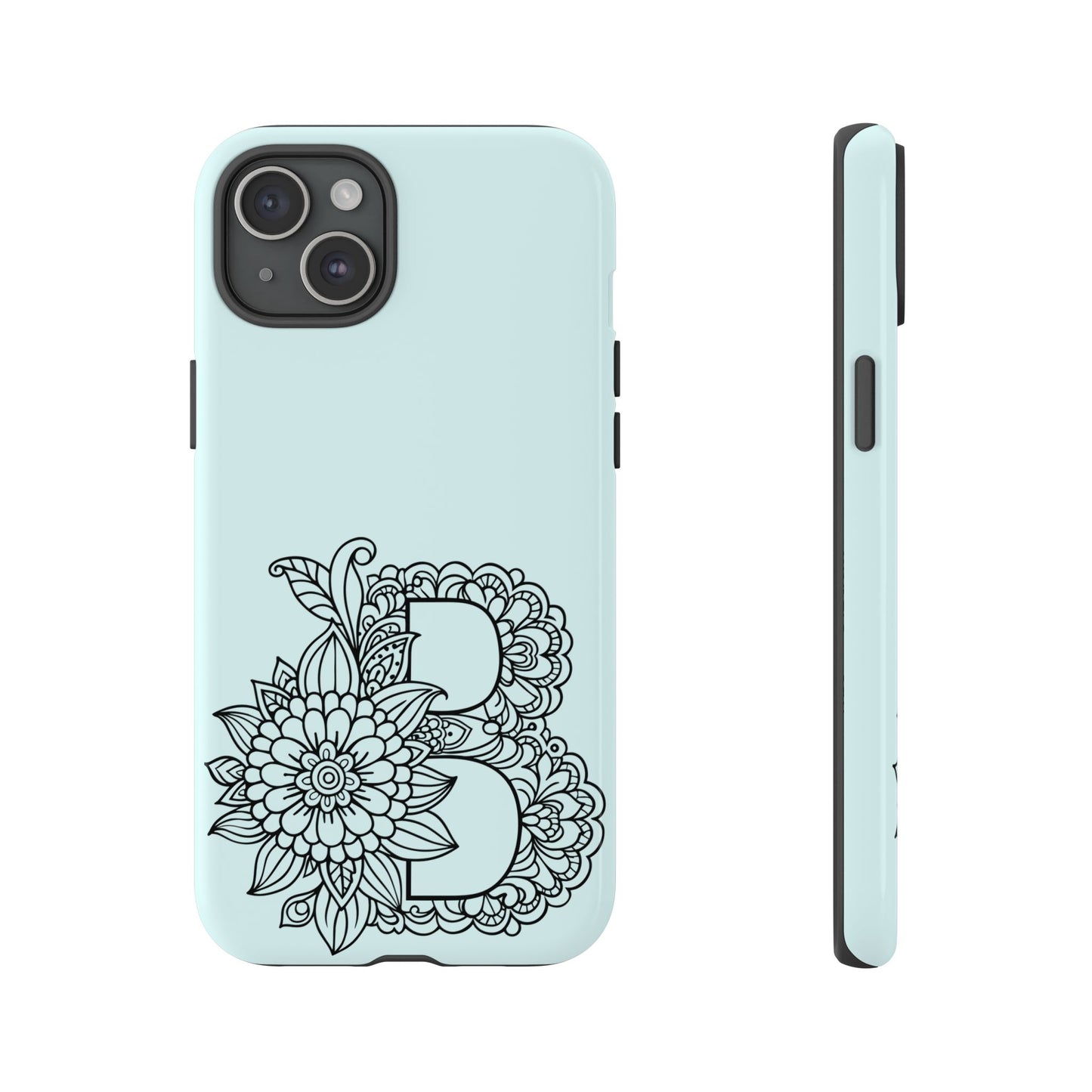Personalized Tough Phone Case- Letter B, Floral Monogram Cell Phone Cover, Custom Protective Case, Unique Gift, Birthday, Graduation
