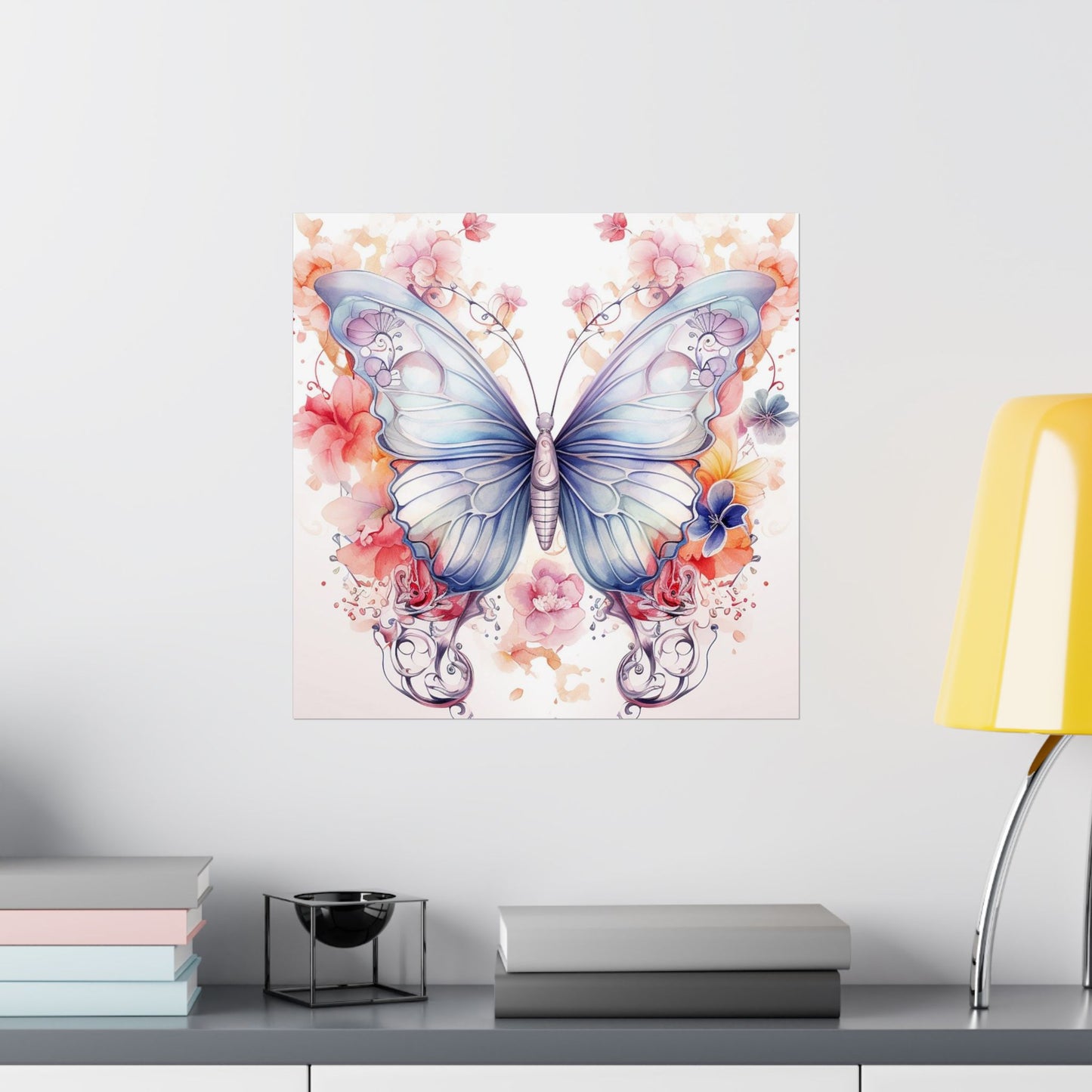 Butterfly Watercolor Wall Poster — Floral Pastel Matte Vertical Print