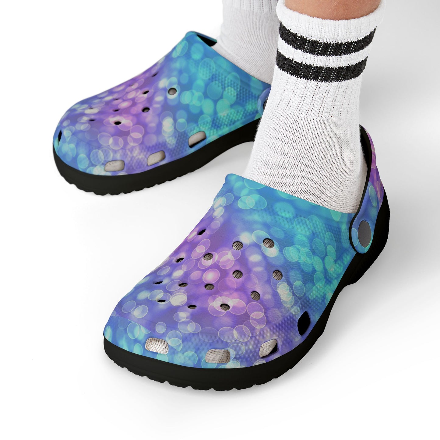 Kids Purple Blue Bokeh Foam Clogs — Comfort EVA Slip-Ons