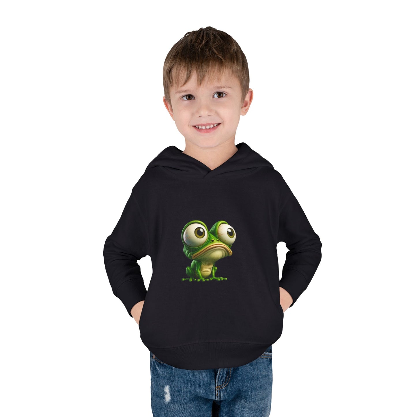 Whimsical Toddler Frog Pullover Hoodie, Cute Kids Fleece Sweater, Playful Toddler Clothing, Children's Gift, Animal Lover Apparel