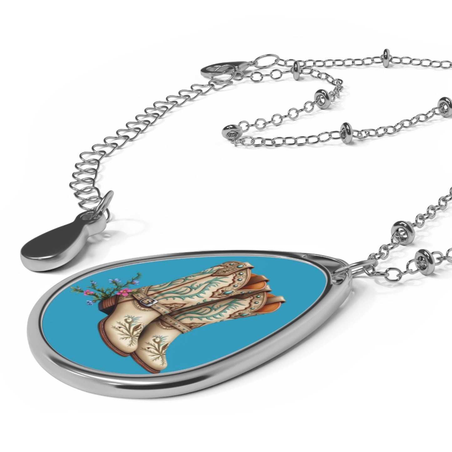 Boho Cowboy Boots Oval Necklace, Western Jewelry, Gift for Her, Country Chic Necklace, Layering Piece, Fashion Accessory