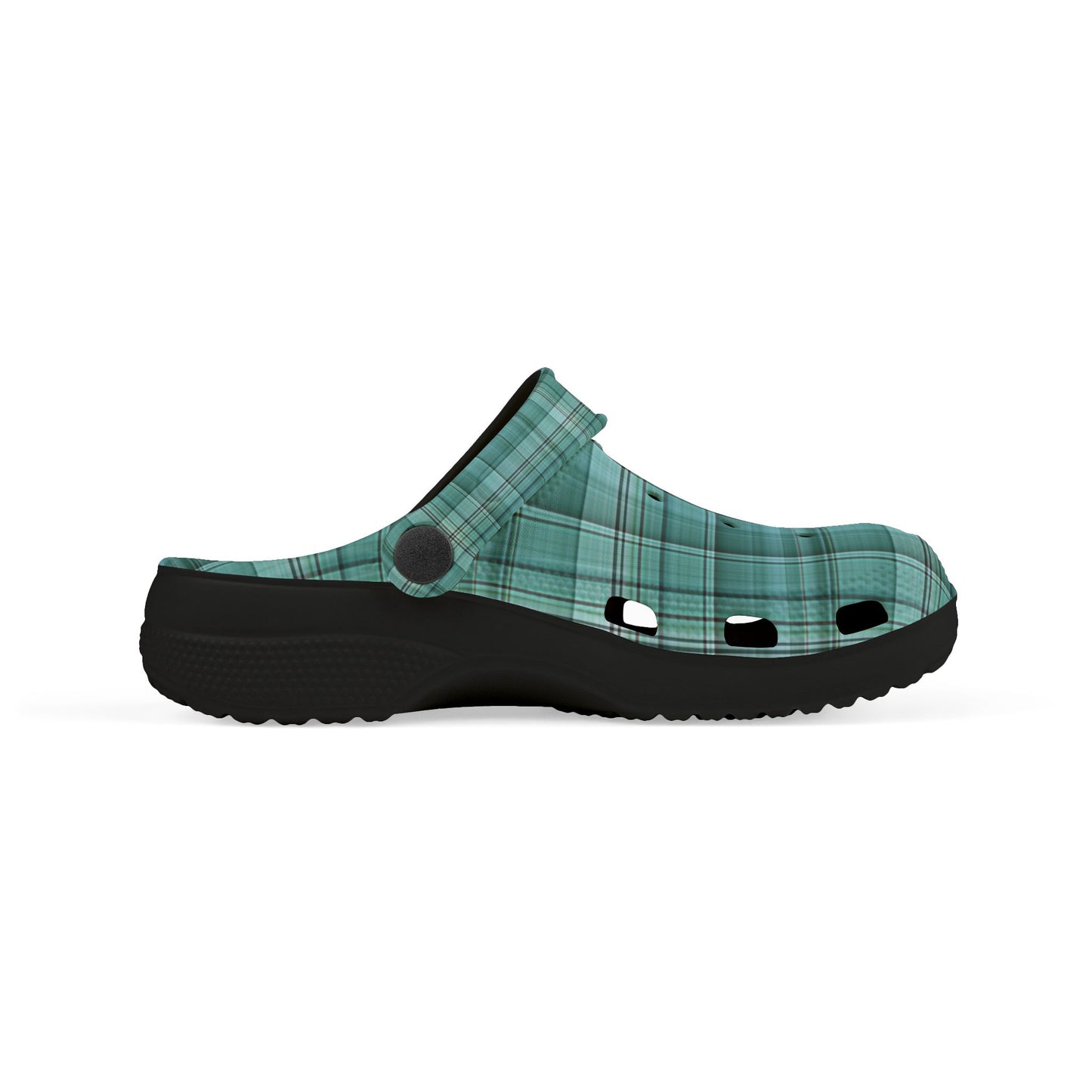 Kids Teal Plaid EVA Foam Clogs — Lightweight Slip-On Sandals for Toddlers & Children