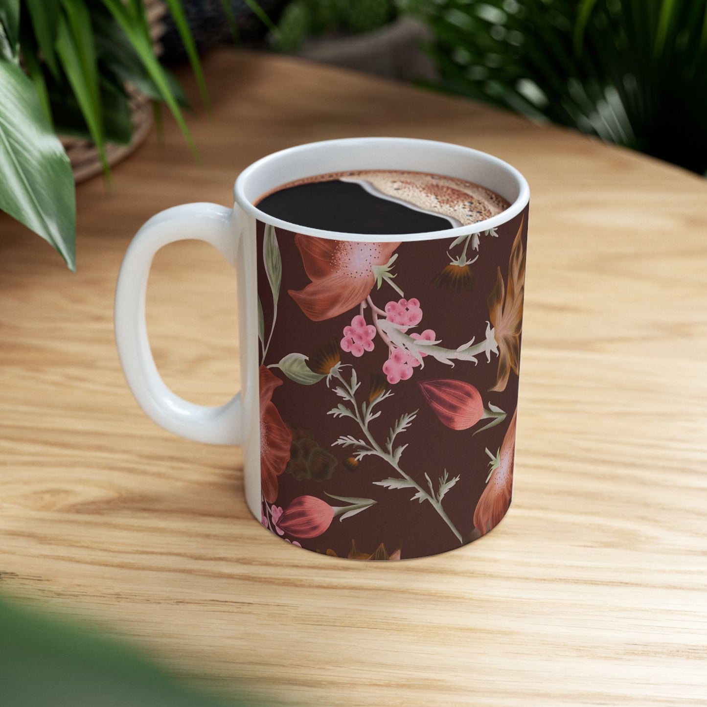 Floral Ceramic Mug, Botanical Coffee Cup, Gift for Mom, Tea Lover's Mug, Cozy Kitchen Decor, Rustic Floral Design