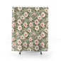 Floral Vintage Shower Curtain — Pink Peony Pattern on Sage Green