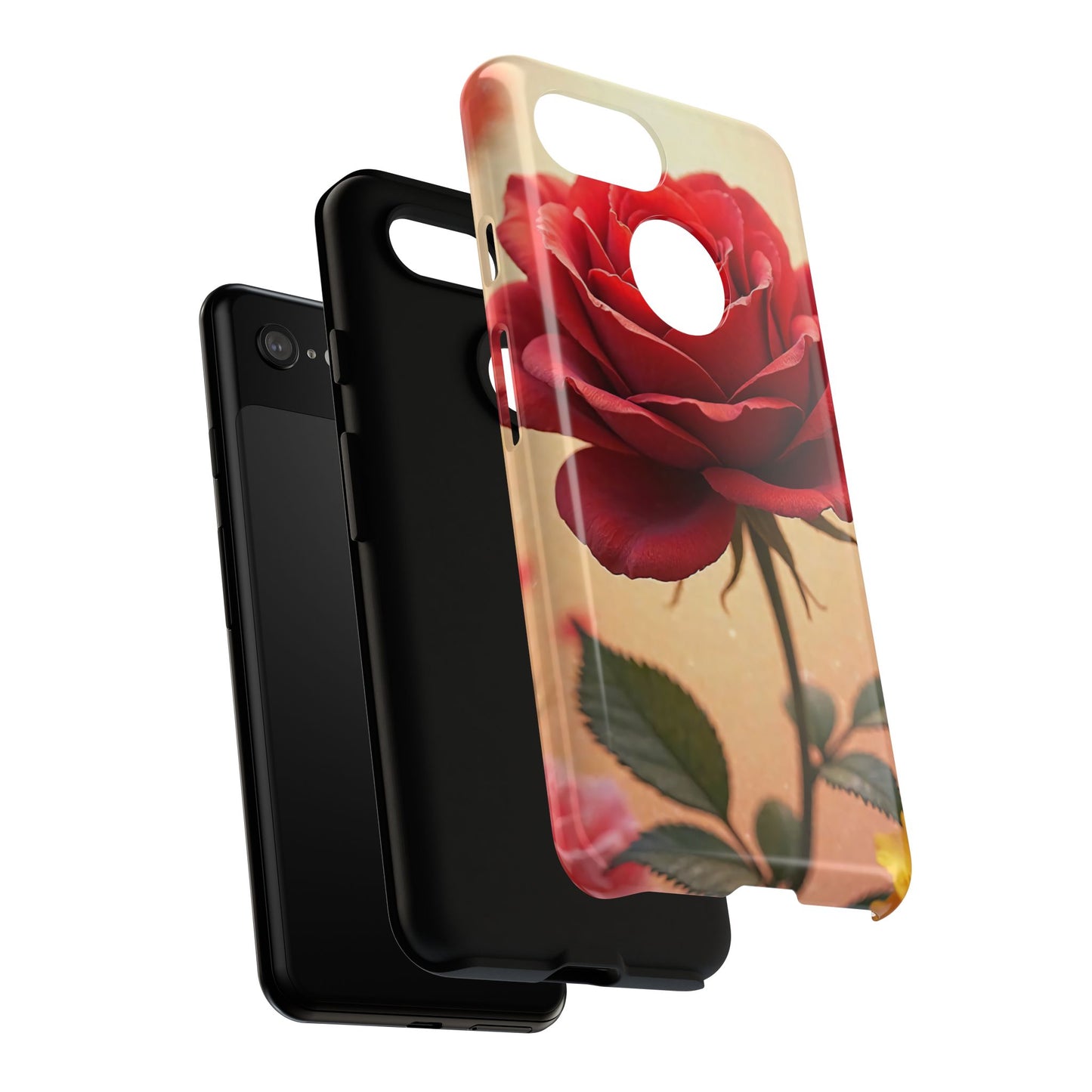 Floral Phone Case with Red Rose Design, Tough Phone Cover, Flower Print, Gift for Her, Stylish Accessory, Floral Aesthetic