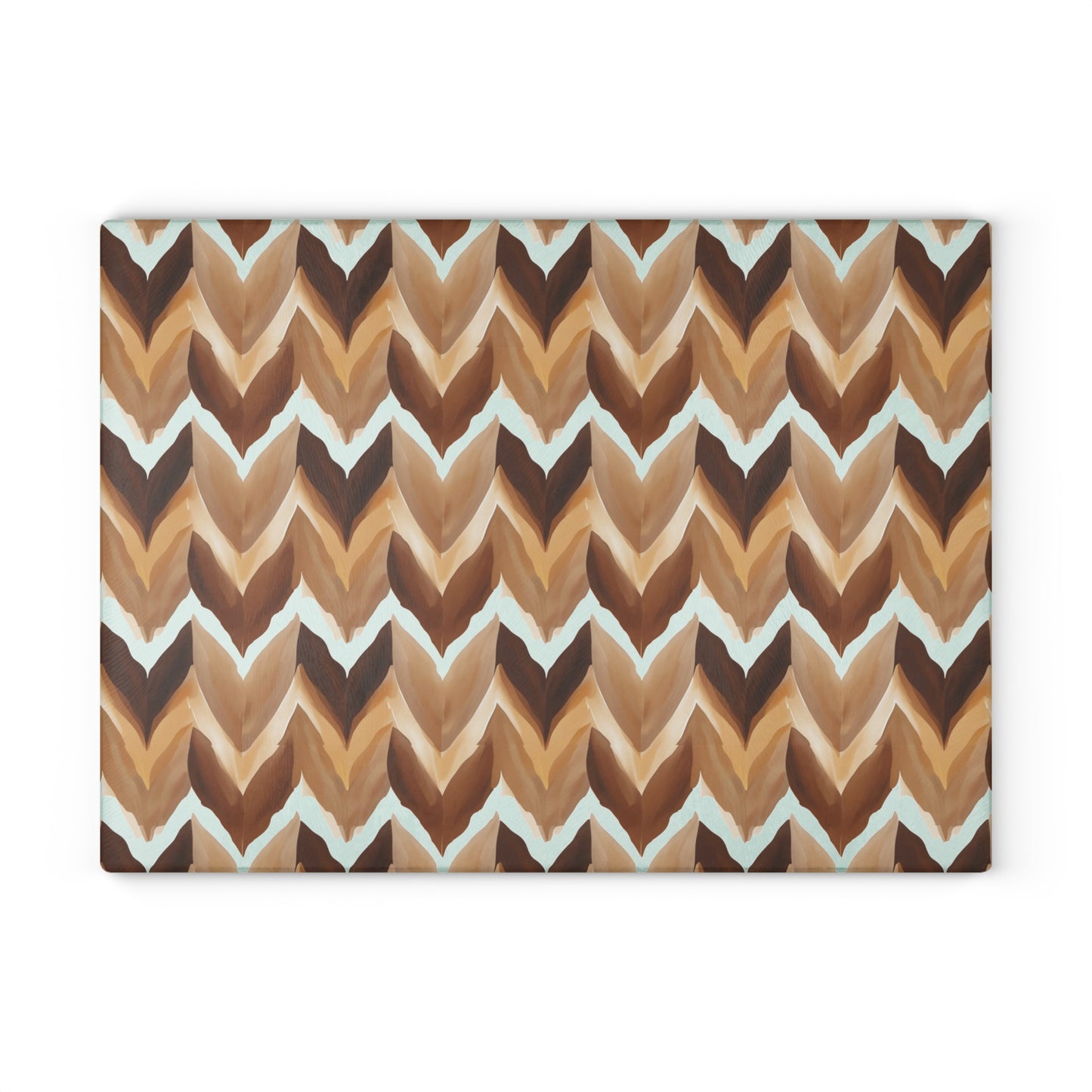 Chevron Brown Glass Cutting Board — Rustic Neutral Kitchen Prep Surface