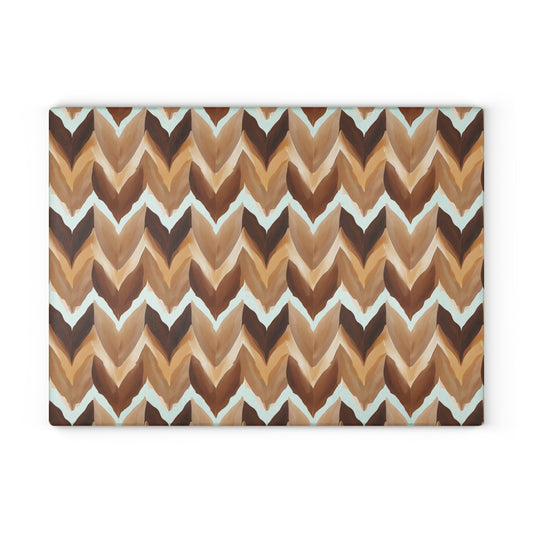 Chevron Brown Glass Cutting Board — Rustic Neutral Kitchen Prep Surface