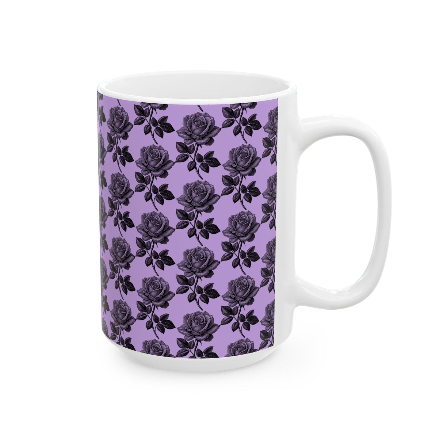 Elegant Black Rose Ceramic Mug, Floral Coffee Cup for Home, Office, Gift for Her, Romantic Tea Mug - 11oz, 15oz