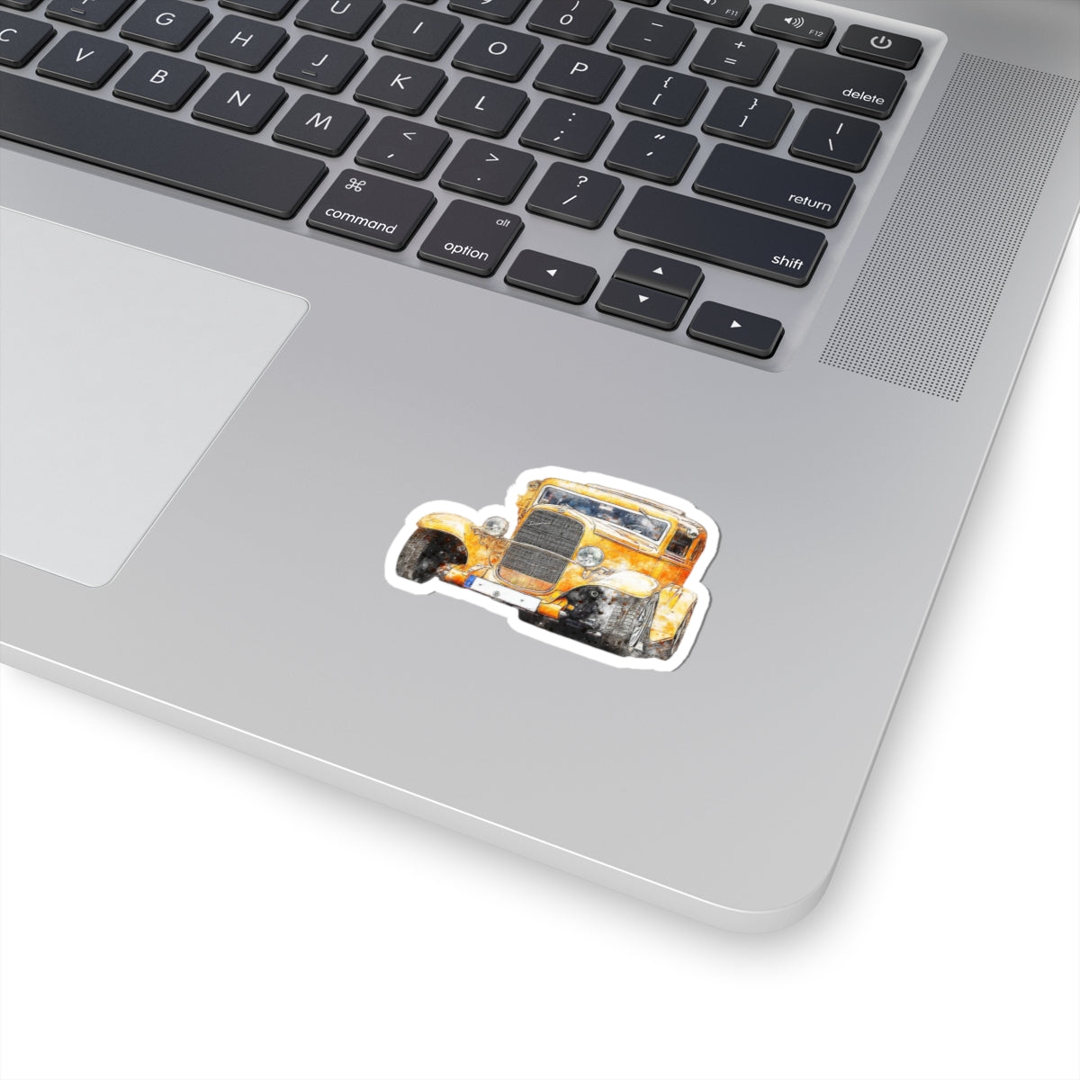 Vintage Yellow Hot Rod Sticker — Retro Classic Car Kiss-Cut Decal