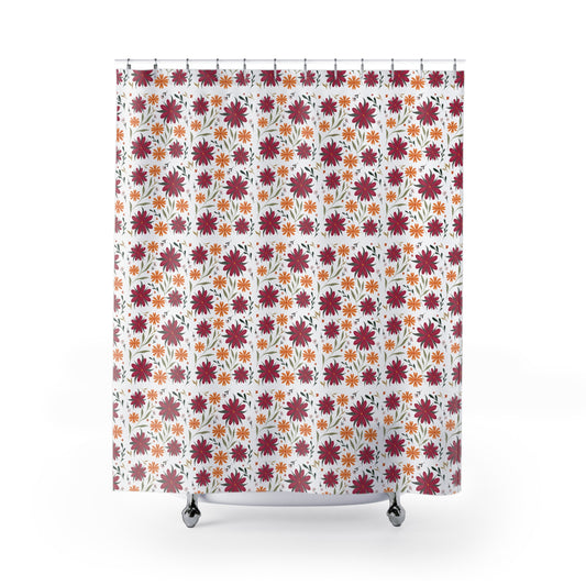 Vibrant Floral Shower Curtain, Bright Bathroom Decor, Boho Chic Style, Gift for Home, Seasonal Decor, Nature Inspired Design