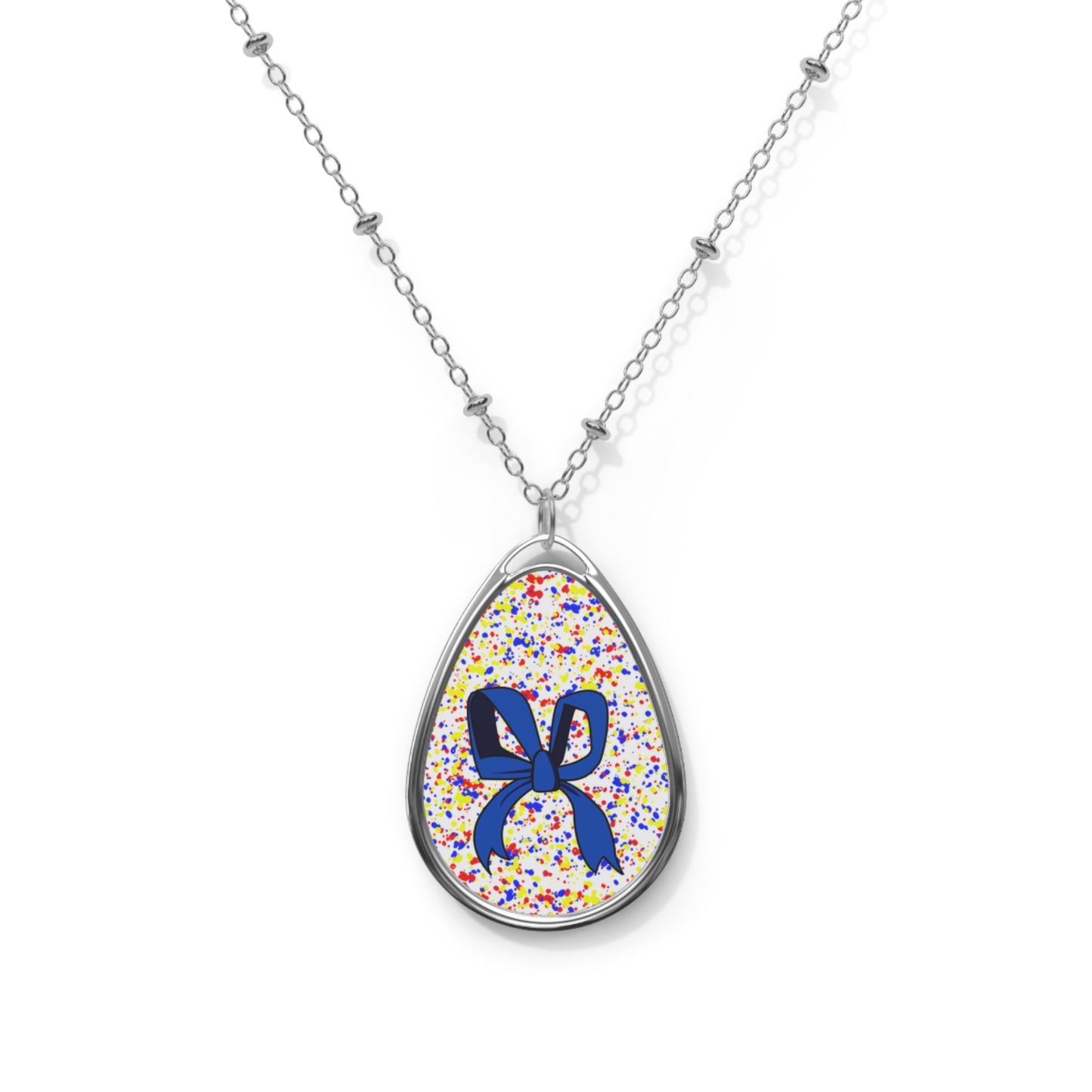 Charming Oval Necklace with Colorful Ribbon Design, Gift for Her, Everyday Jewelry, Birthday Present, Elegant Accessories