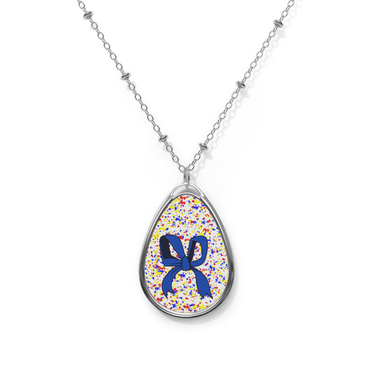 Charming Oval Necklace with Colorful Ribbon Design, Gift for Her, Everyday Jewelry, Birthday Present, Elegant Accessories