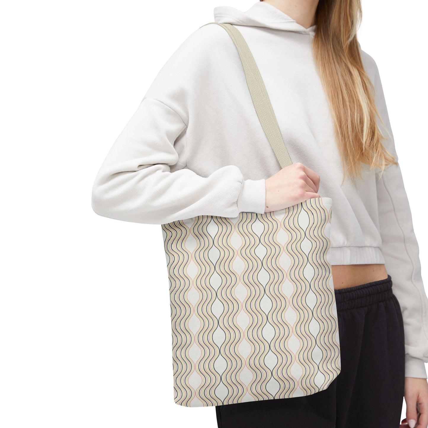 Waves Pattern Tote Bag, Boho Chic Handbag, Everyday Carry, Beach Bag, Gift for Her, Eco-Friendly Style