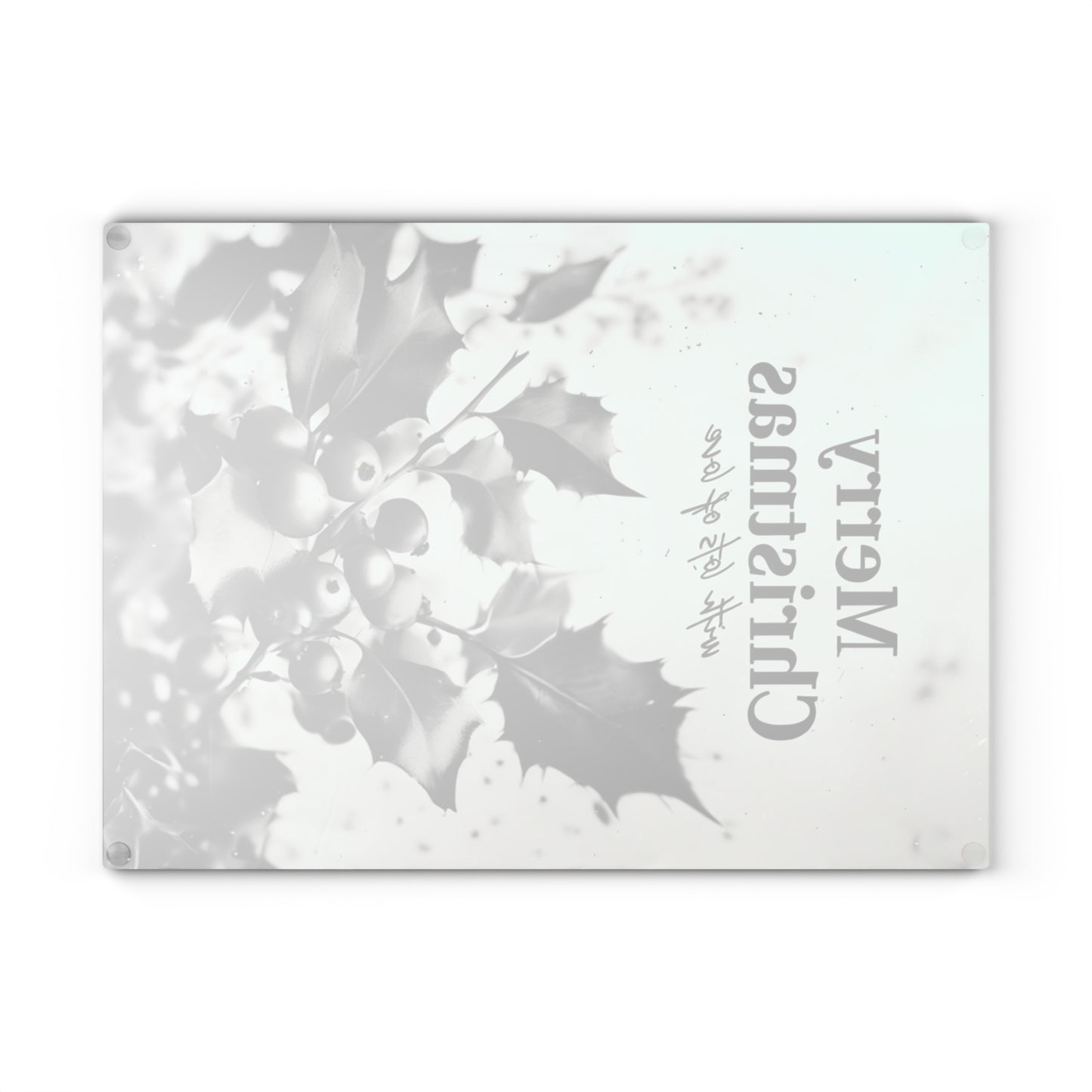 Merry Christmas Glass Cutting Board – Holly Berries Holiday Kitchen Decor