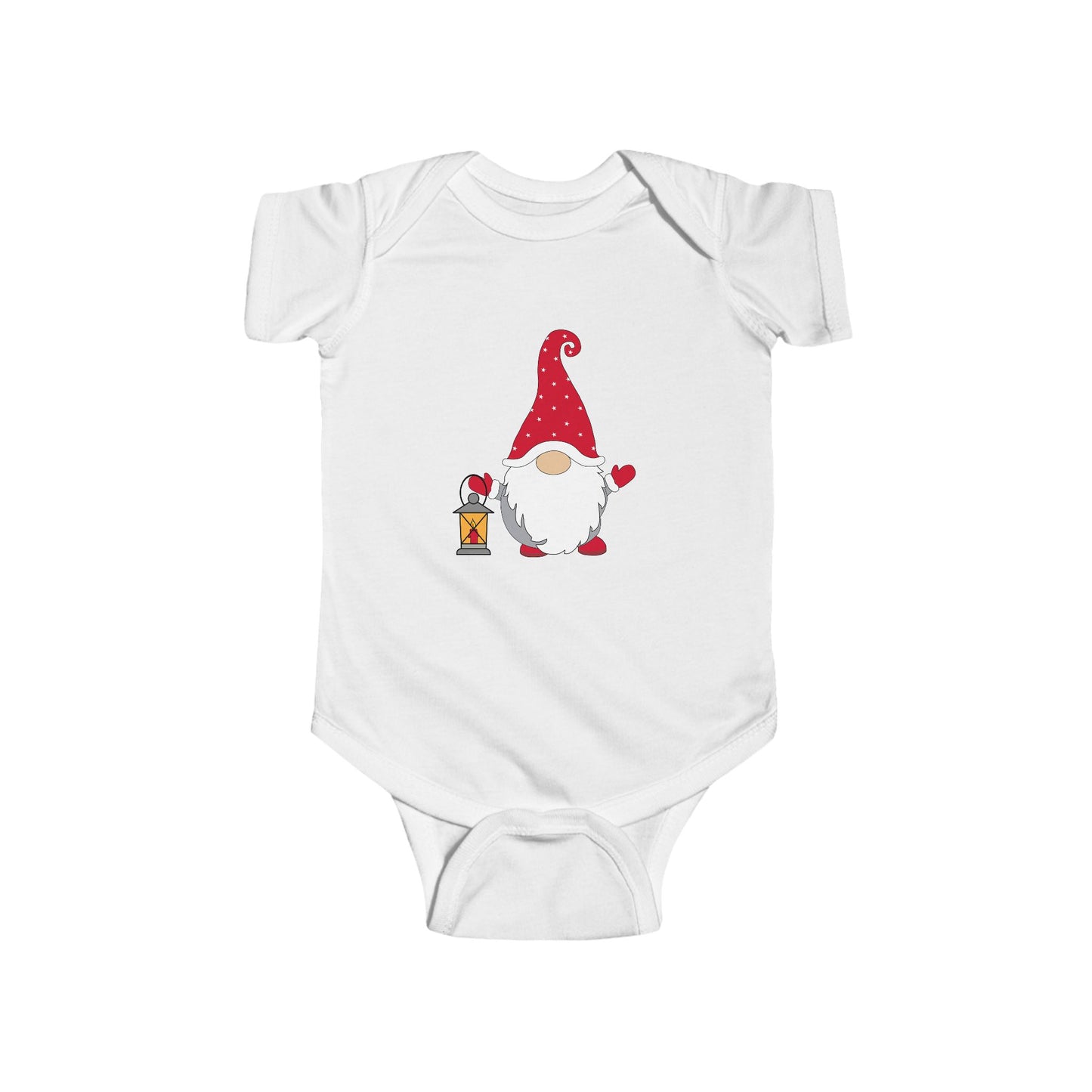 Christmas Gnome Baby Bodysuit - Holiday Infant One-Piece with Lantern & Hearts