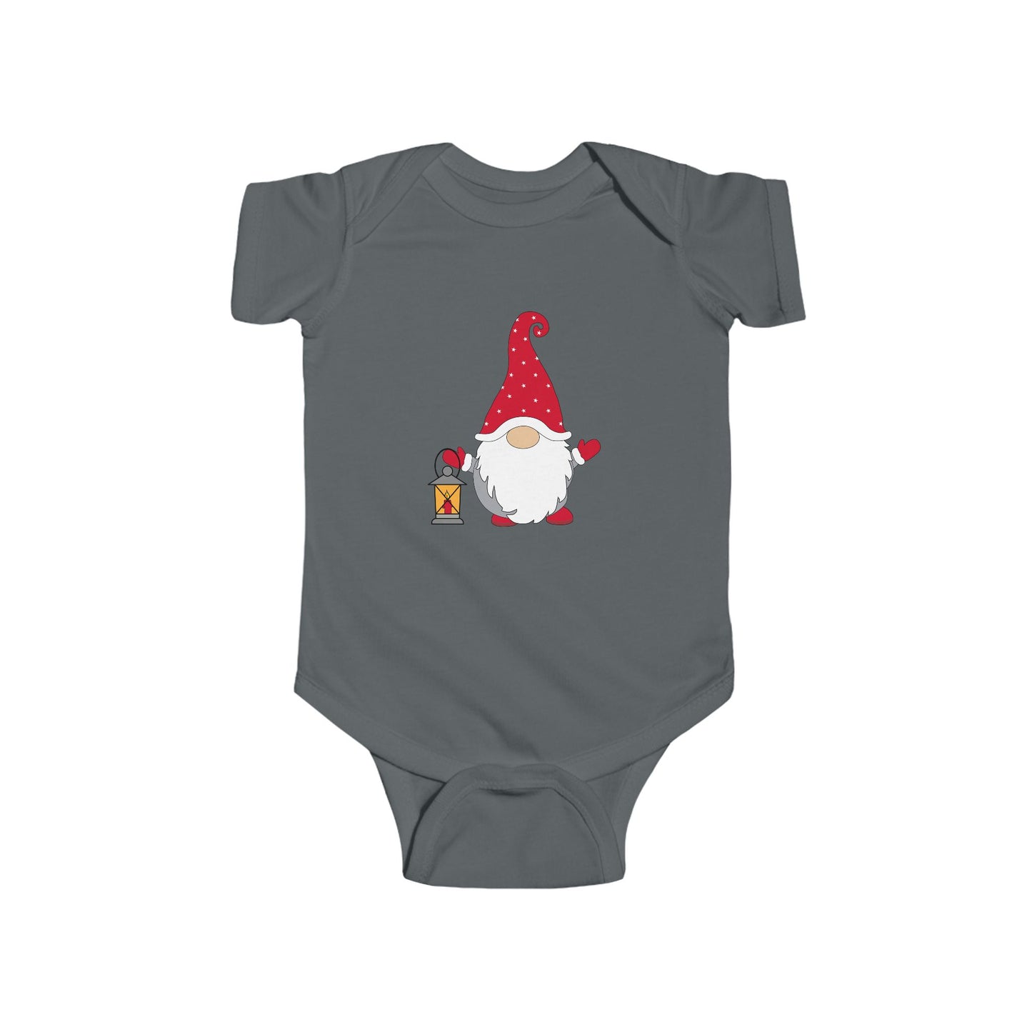 Christmas Gnome Baby Bodysuit - Holiday Infant One-Piece with Lantern & Hearts