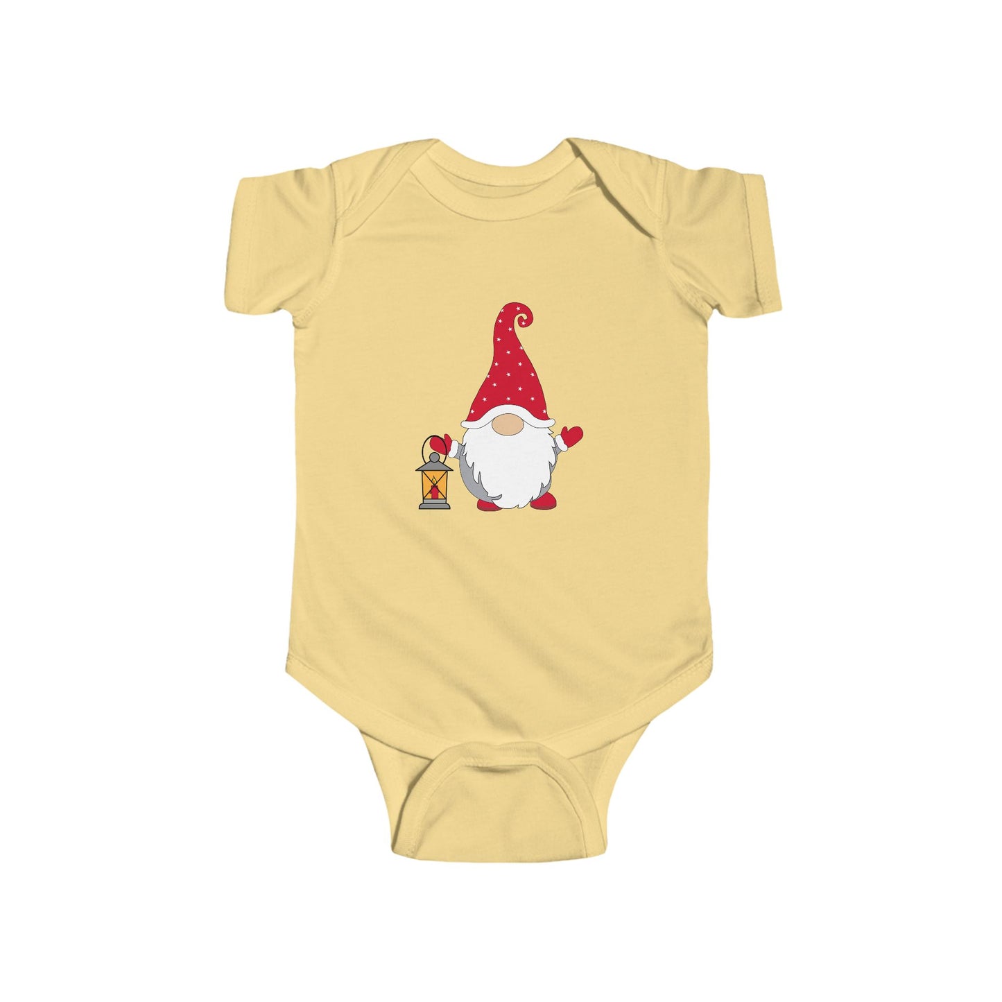 Christmas Gnome Baby Bodysuit - Holiday Infant One-Piece with Lantern & Hearts