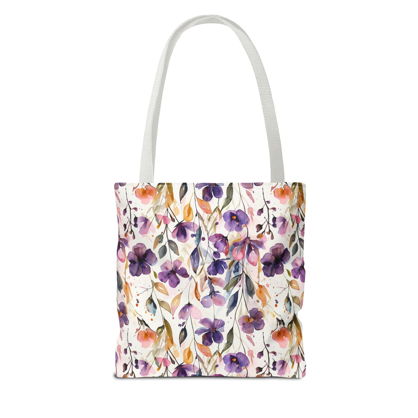 Floral Watercolor Tote Bag — Purple & Orange Botanical All-Over Print