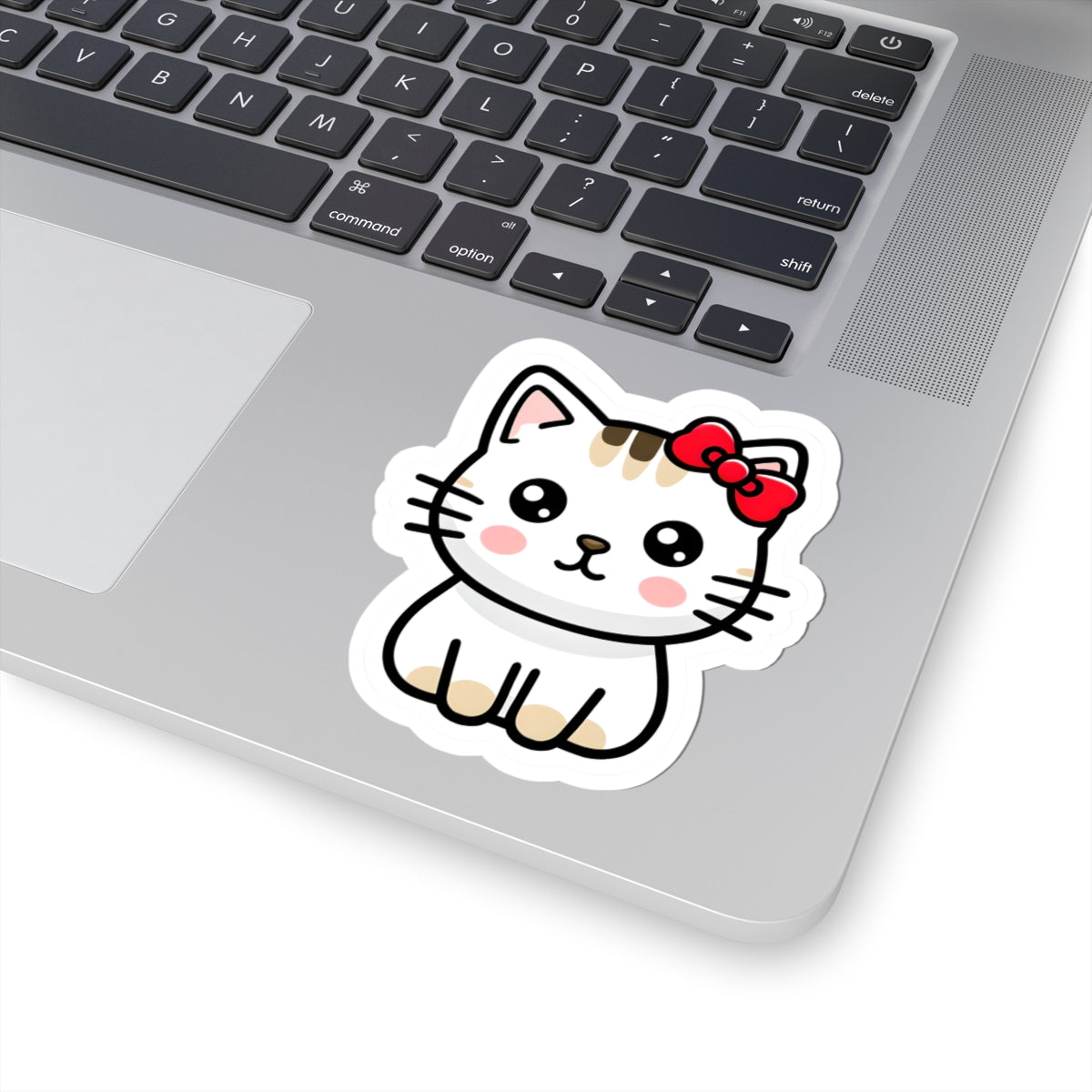Cute Kawaii Cat Sticker — Adorable Bow Kitten Kiss-Cut Vinyl Decal for Laptops & Water Bottles