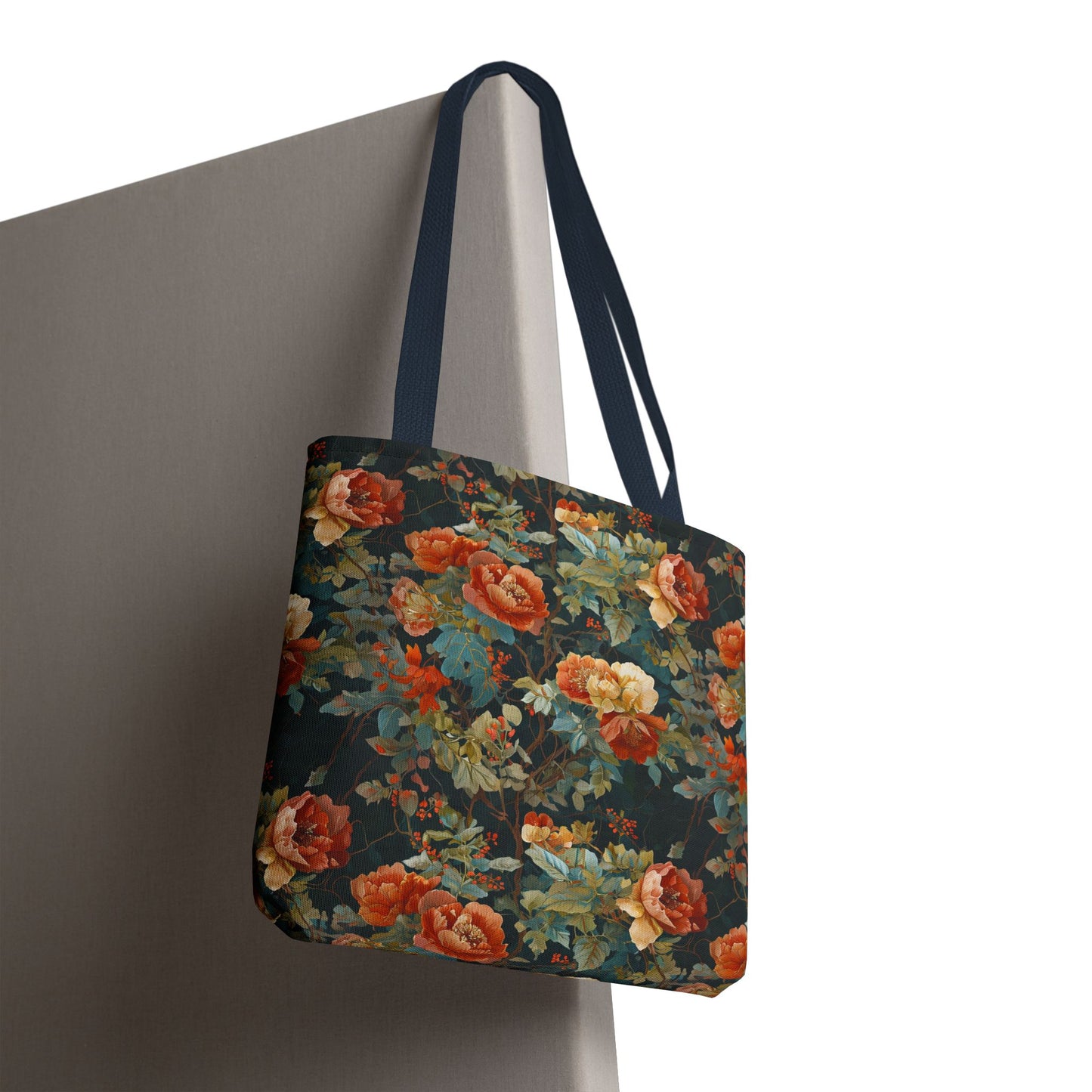 Vintage Rose Floral Tote Bag – Dark Botanical All-Over Print