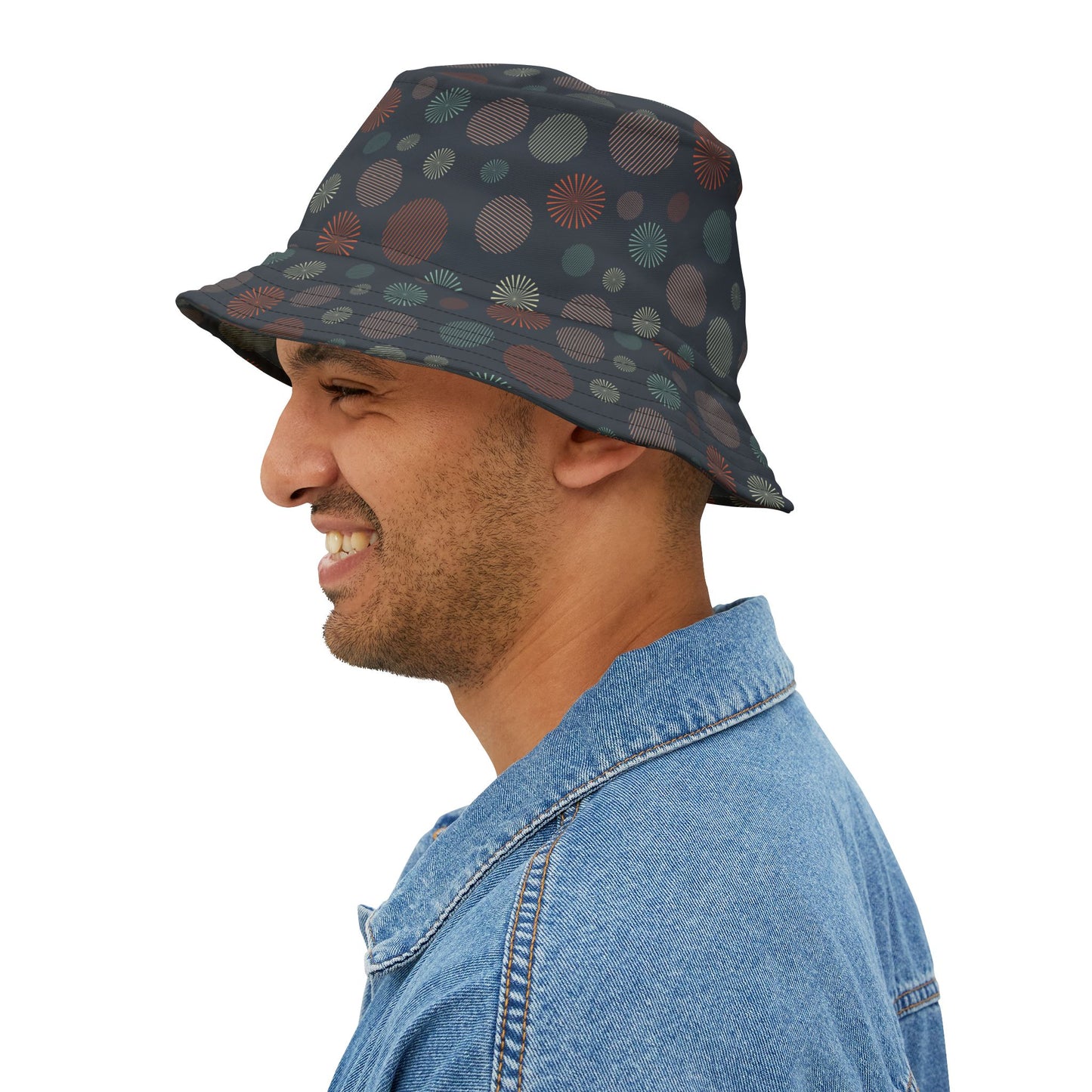 Bucket Hat — Dark Confetti Dot Pattern, Stylish Sun & Festival Accessory