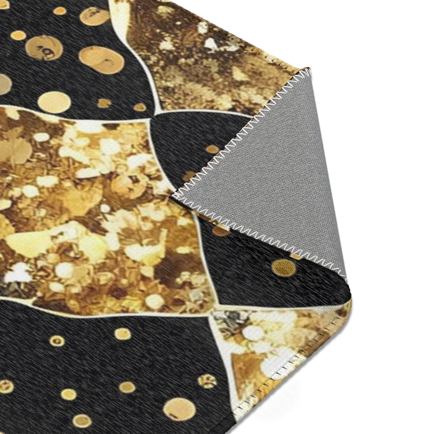 Elegant Area Rug with Gold and Black Pattern