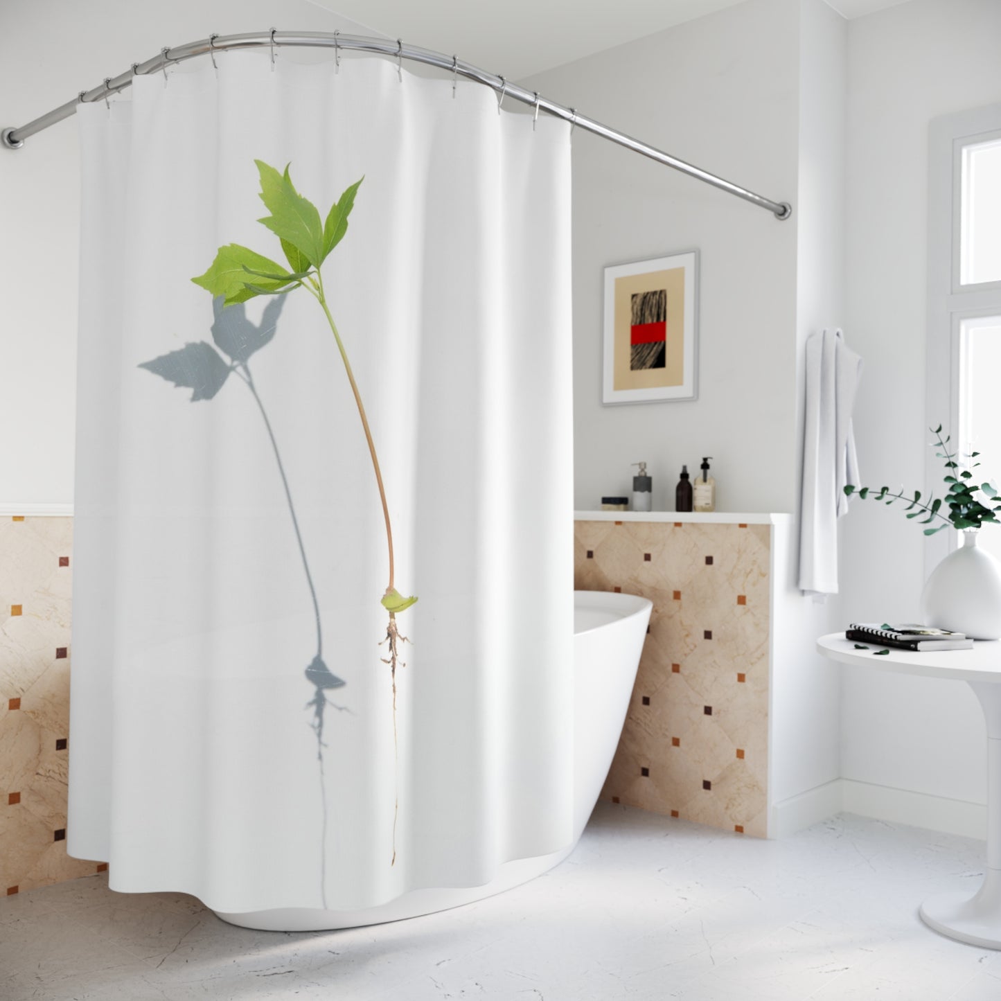 Minimalist Green Leaf Shower Curtain, Nature Vibes Bathroom Decor
