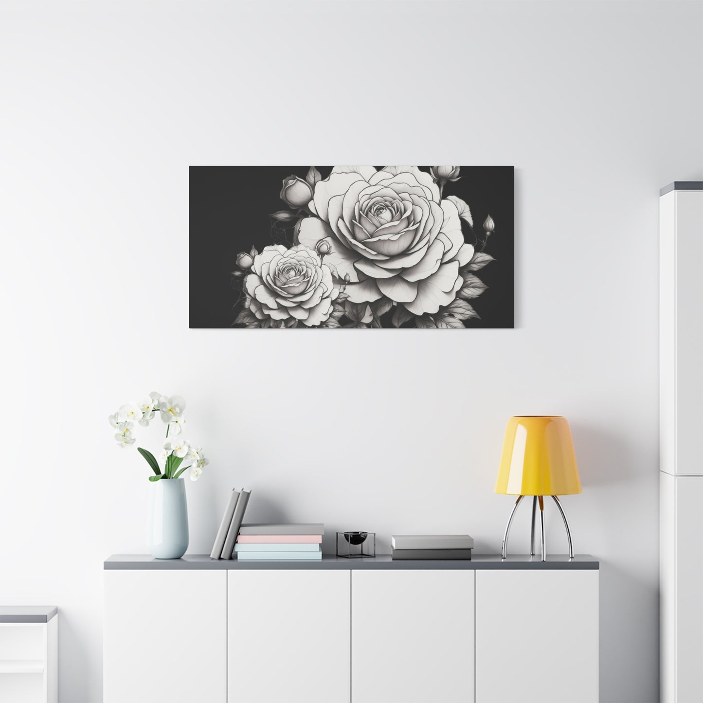 Monochrome Rose Canvas Print — Black & White Floral Wall Art