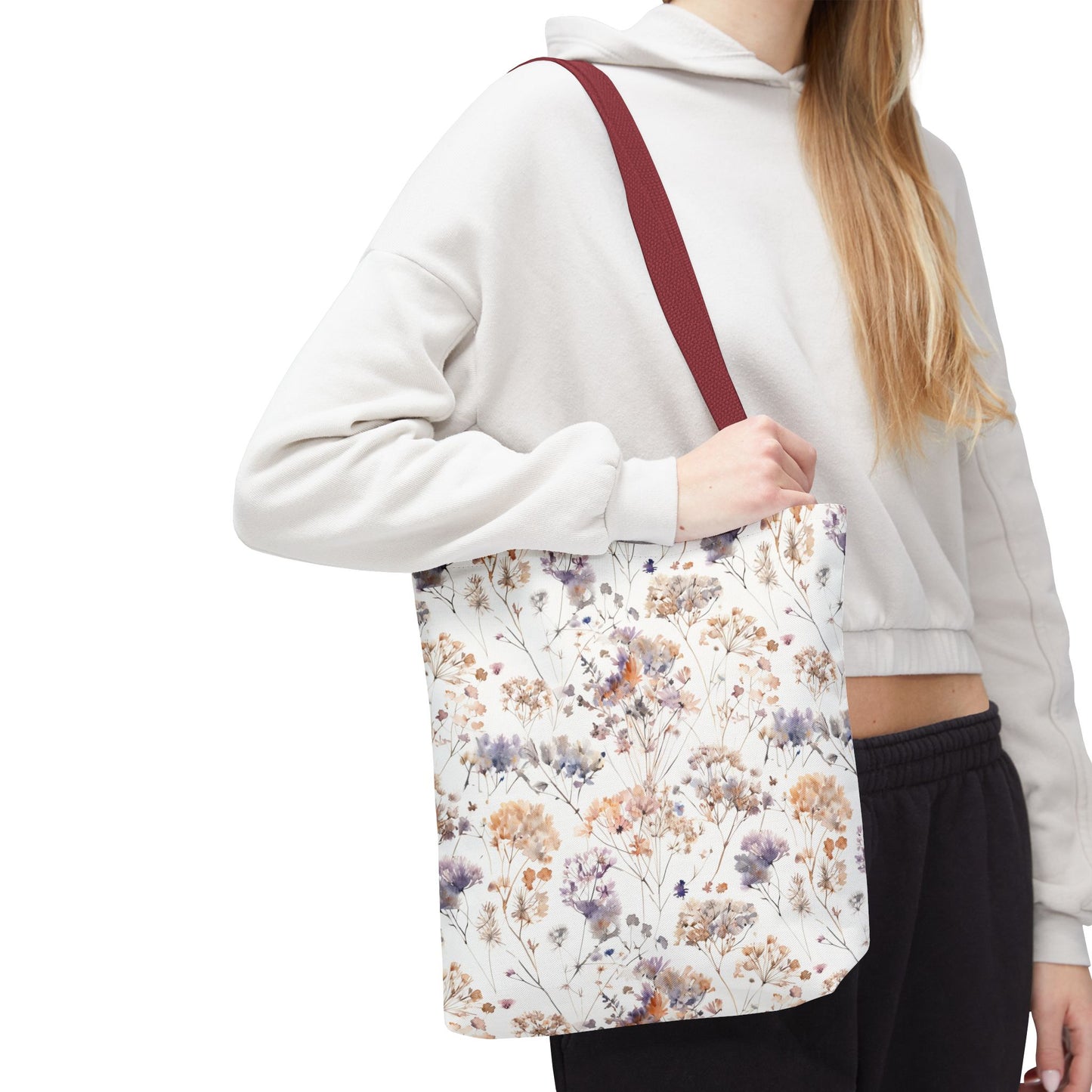 Floral Ditsy Print Tote Bag – Neutral Watercolor Wildflower Market Bag