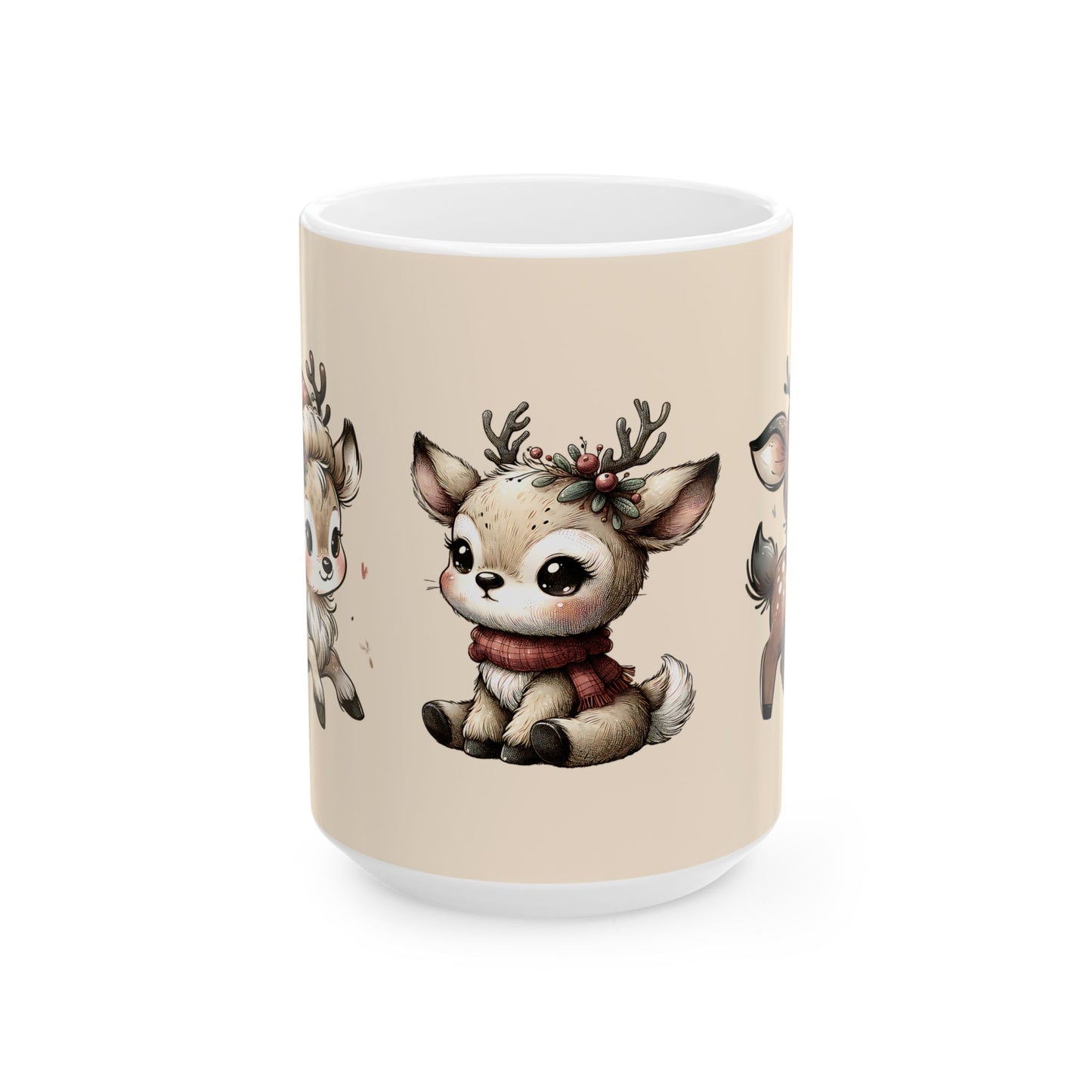 Cute Reindeer Mug — Kawaii Christmas Deer Ceramic Coffee Cup (11oz, 15oz)