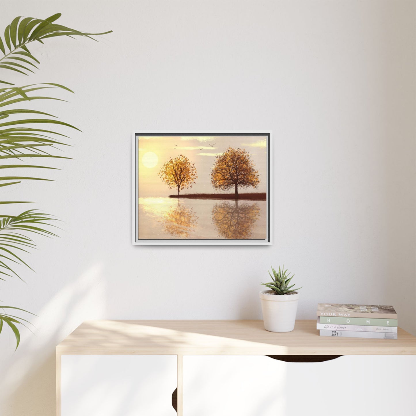 Framed Matte Canvas Wall Art — Golden Autumn Trees Reflection