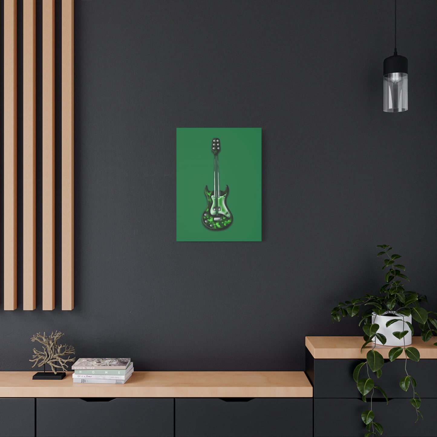 Green Electric Guitar Canvas Art, Music Wall Decor, Rock n Roll Gift, Guitar Lover's Art, Stretched Green Canvas, Home Theater Decor