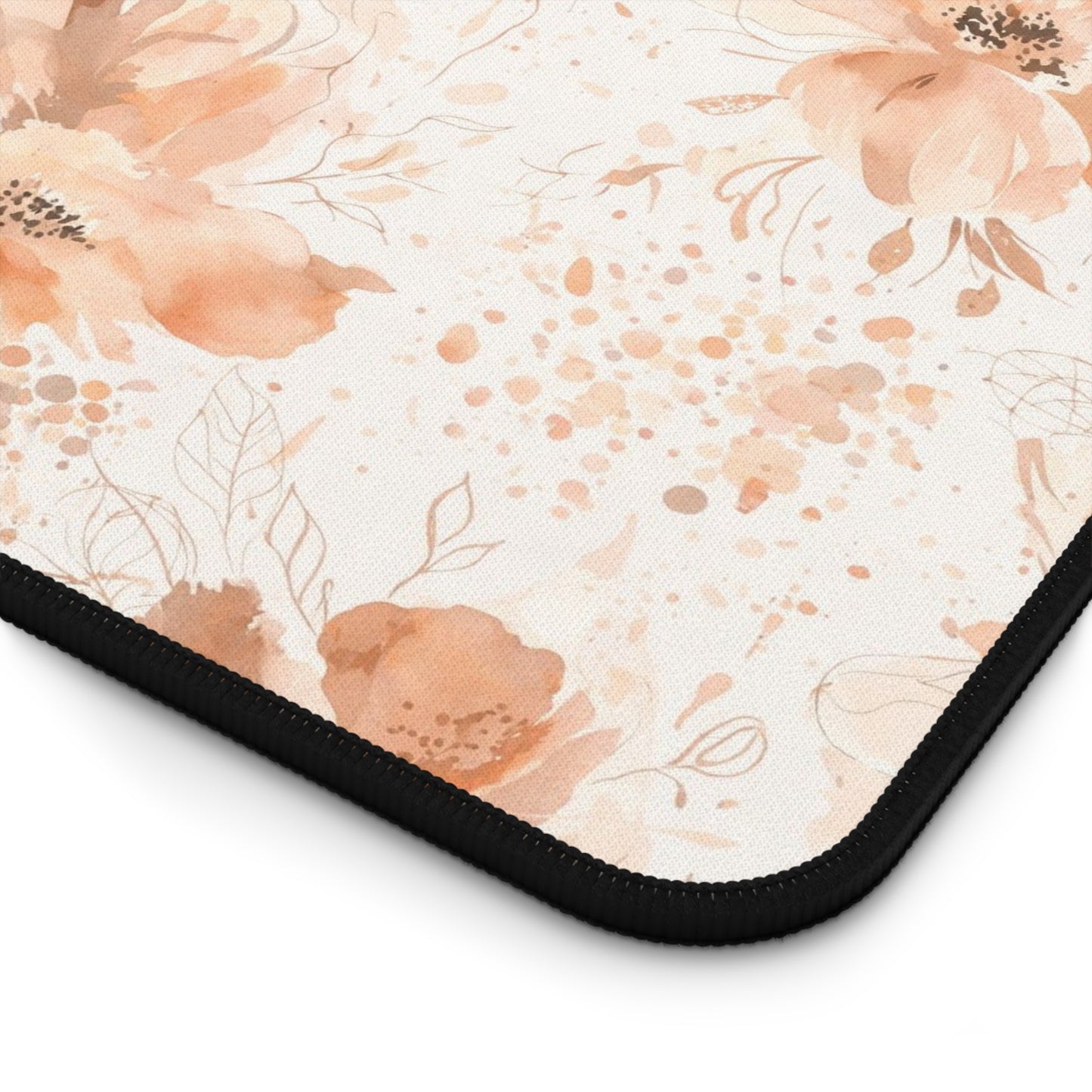 Floral Desk Mat — Soft Peach Watercolor Blossoms Mouse Pad