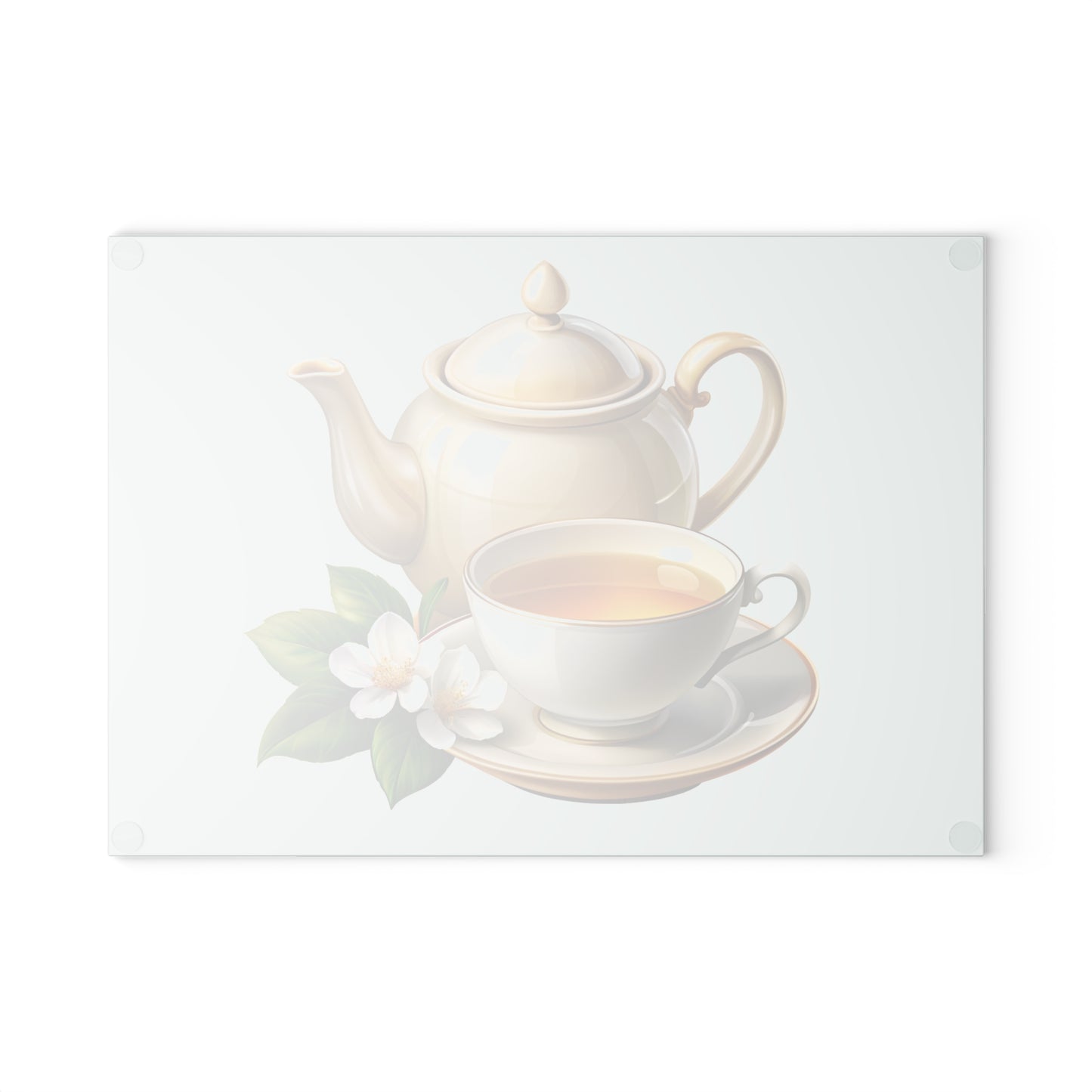 Elegant Tea Time Glass Cutting Board, Kitchen Decor, Gift for Tea Lovers, Housewarming, Birthday, Mother's Day