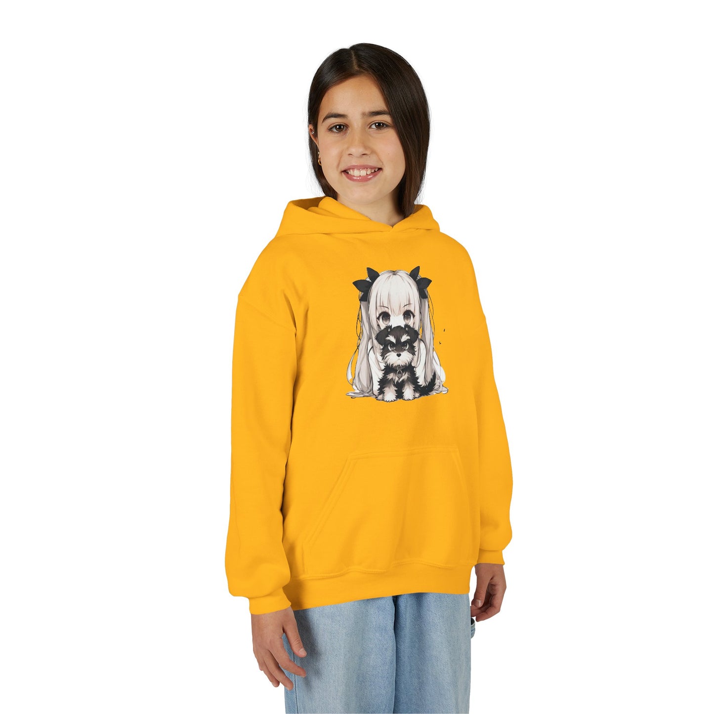 Cute Anime Girl & Puppy Youth Hoodie — Kawaii Kids Pullover for Anime Fans