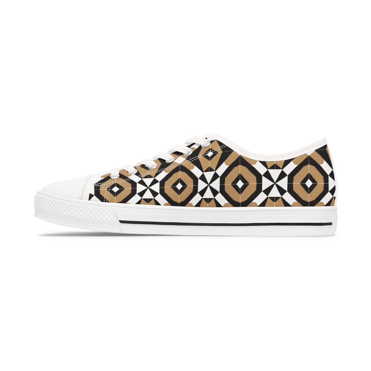 Low Top Sneakers — Geometric Tan & Black Aztec Pattern